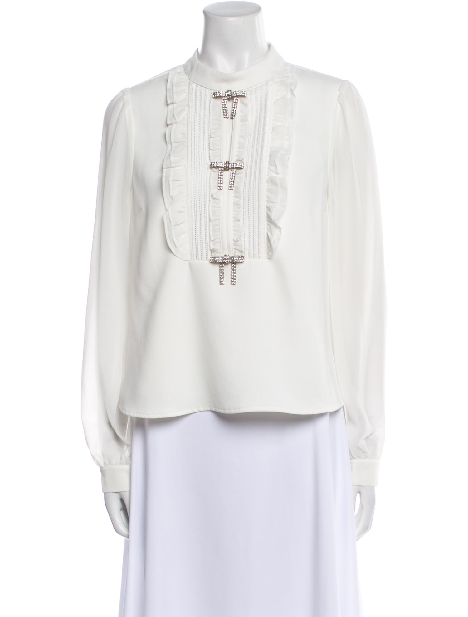 Self-Portrait Ivory Ruffled Bib Top Mock Neck Blouse