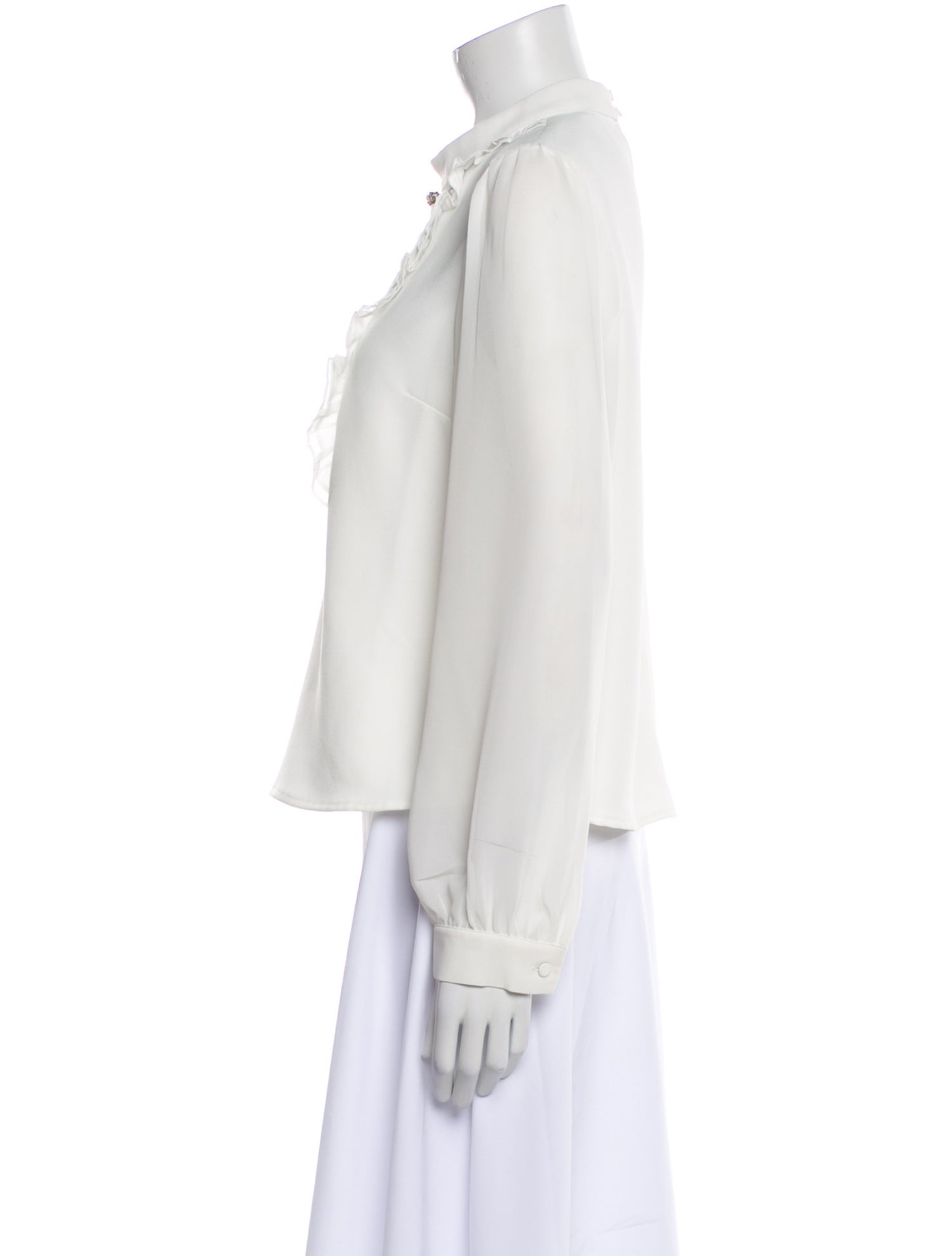 Self-Portrait Ivory Ruffled Bib Top Mock Neck Blouse