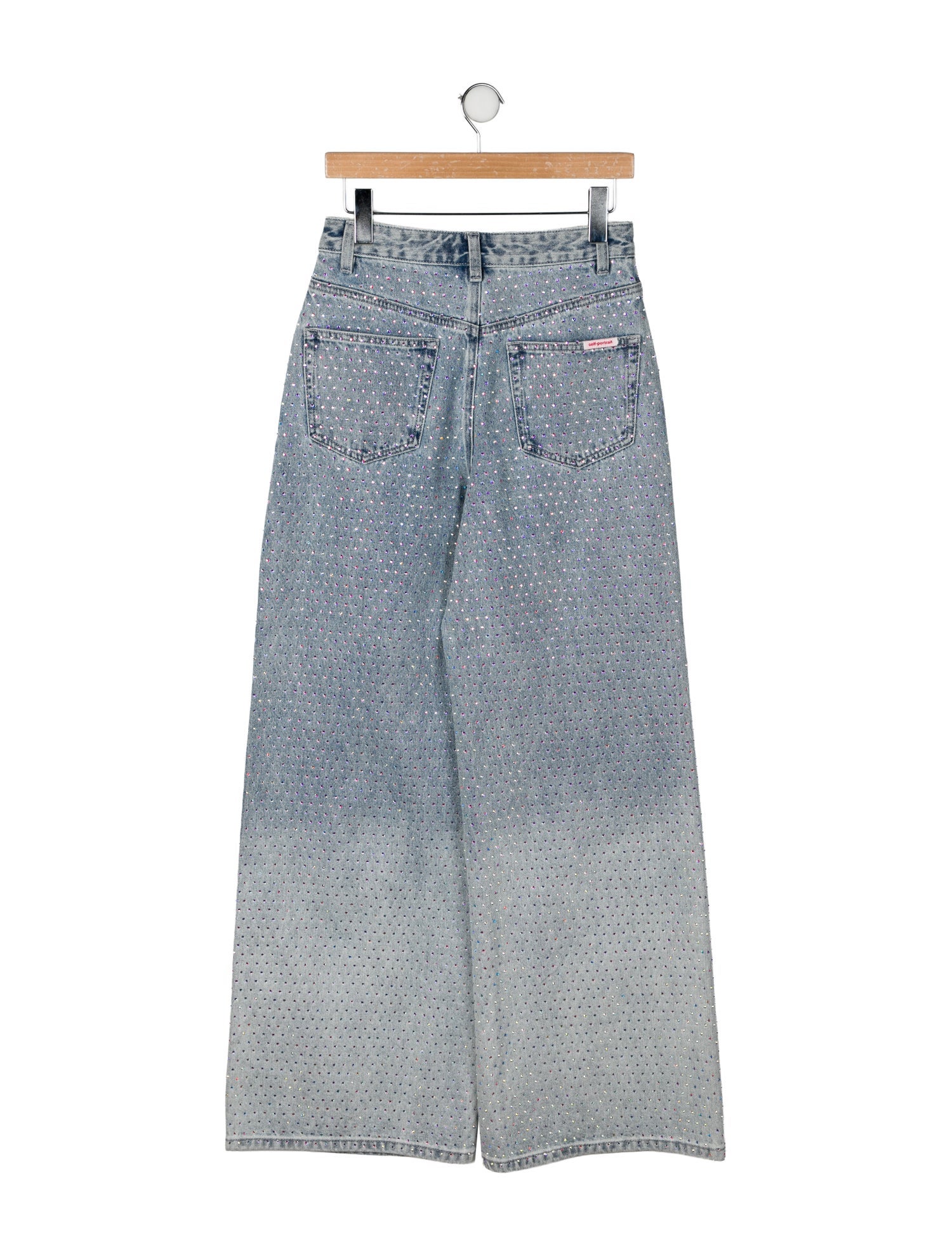 Self-Portrait Rhinestone Ombre Distressed Jean Wide Leg Jeans