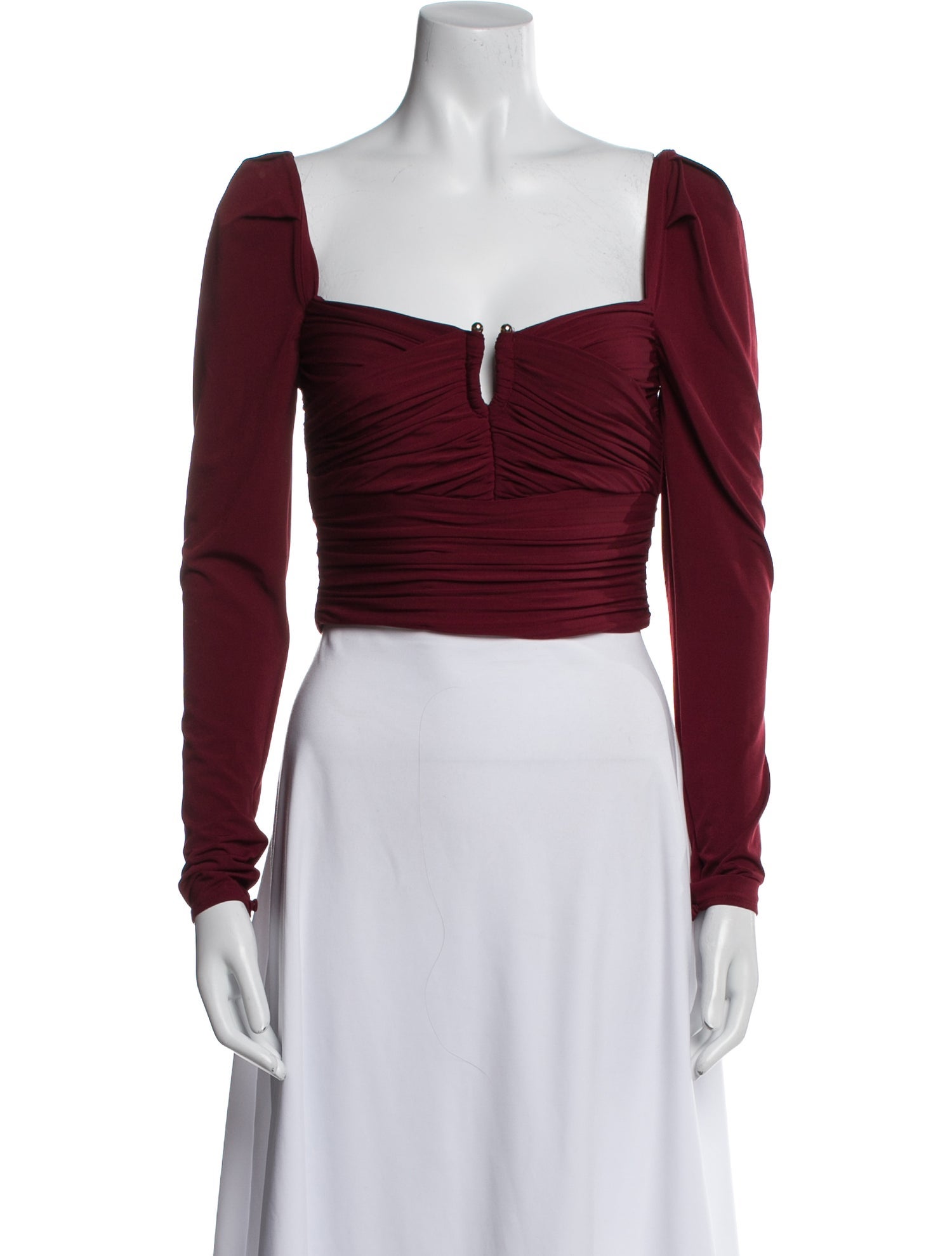 Self-Portrait Square Neckline Long Sleeve Crop Top