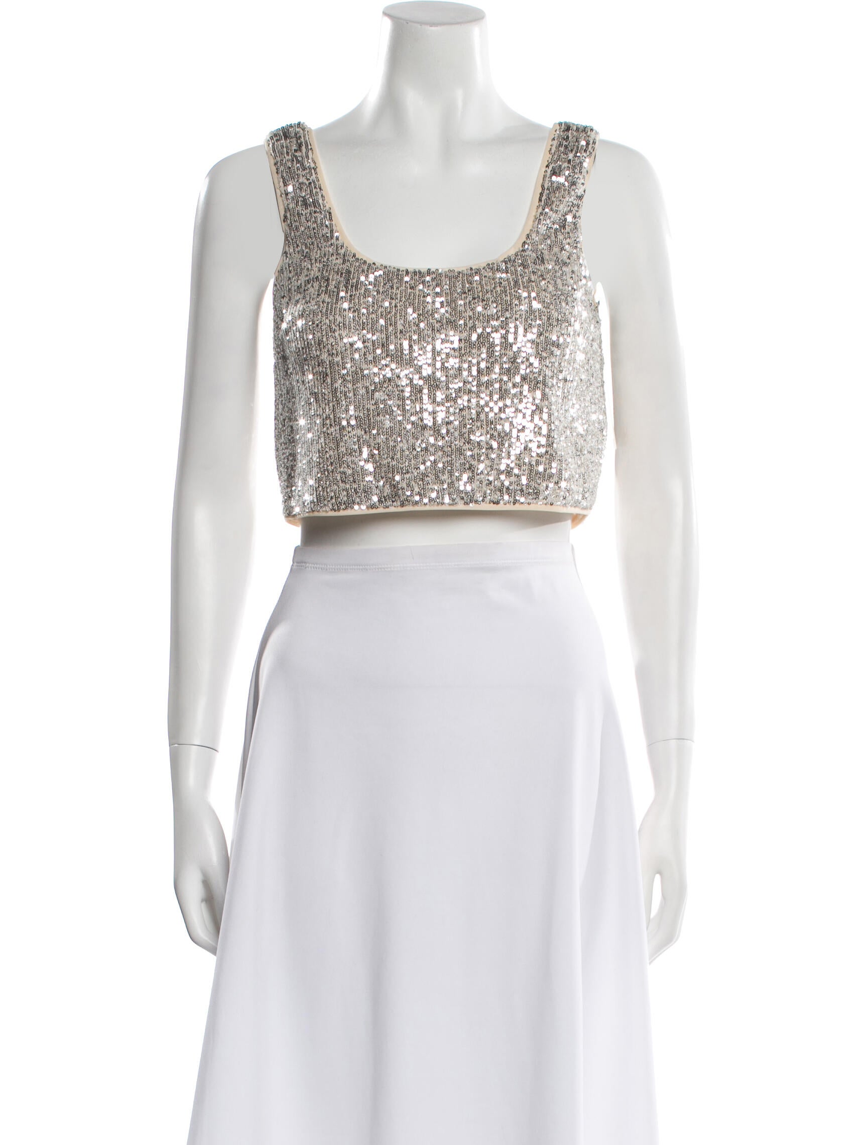 Self-Portrait Square Neckline Sleeveless Crop Top