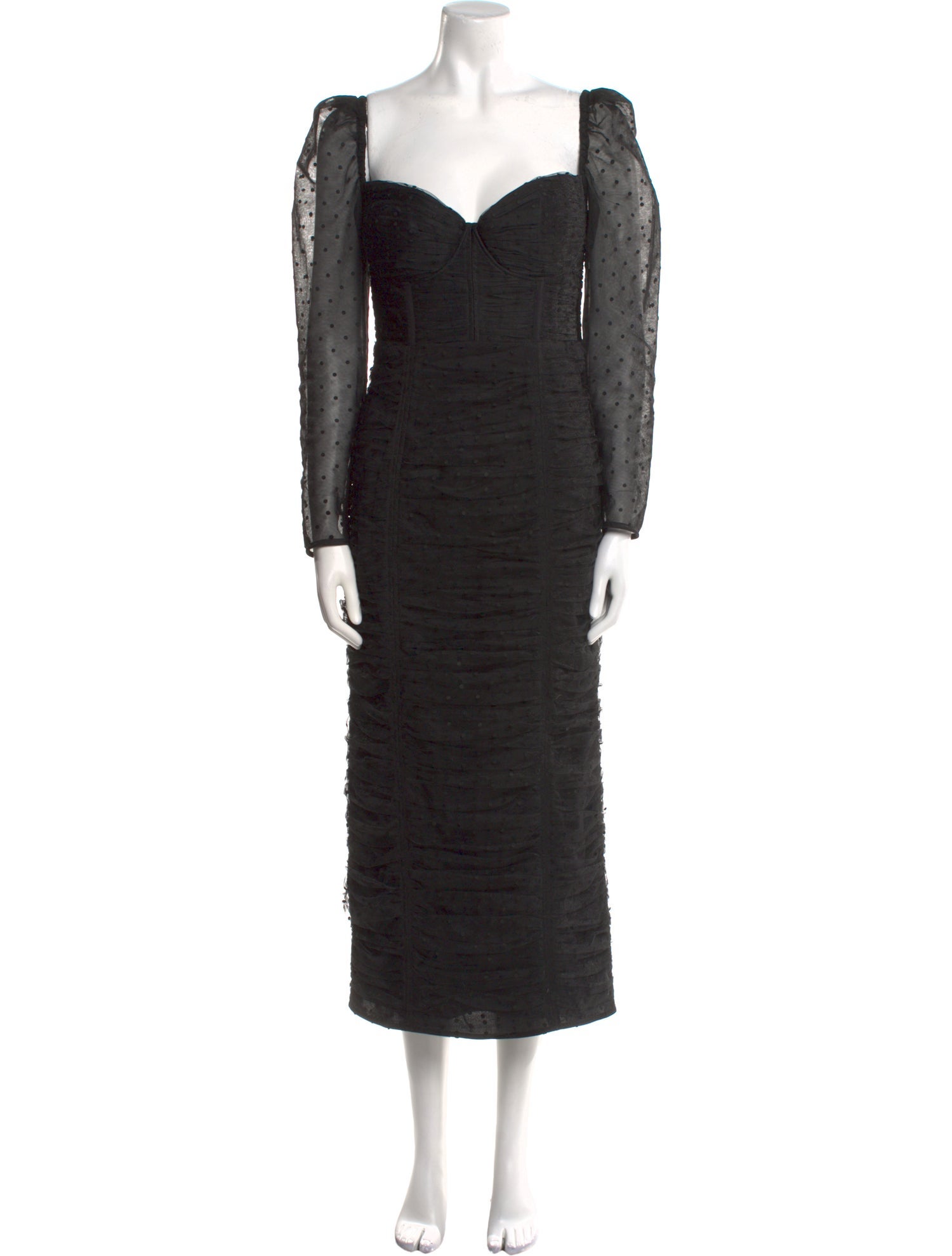 Self-Portrait Dot Mesh Gathered Midi Dress Long Dress