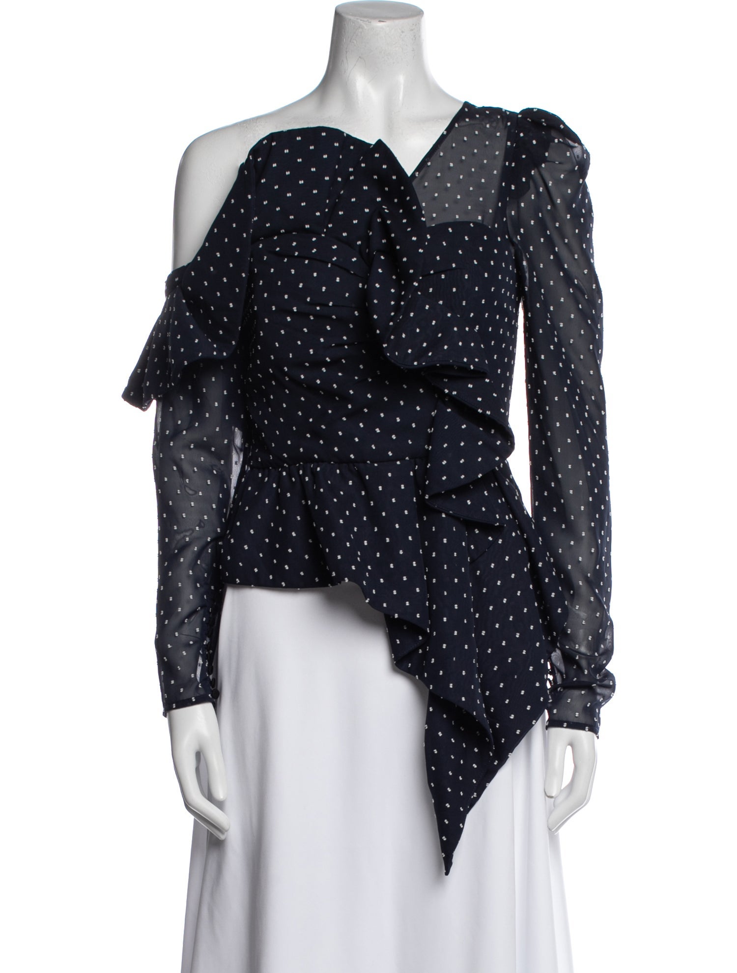 Self-Portrait Polka Dot Print One-Shoulder Blouse