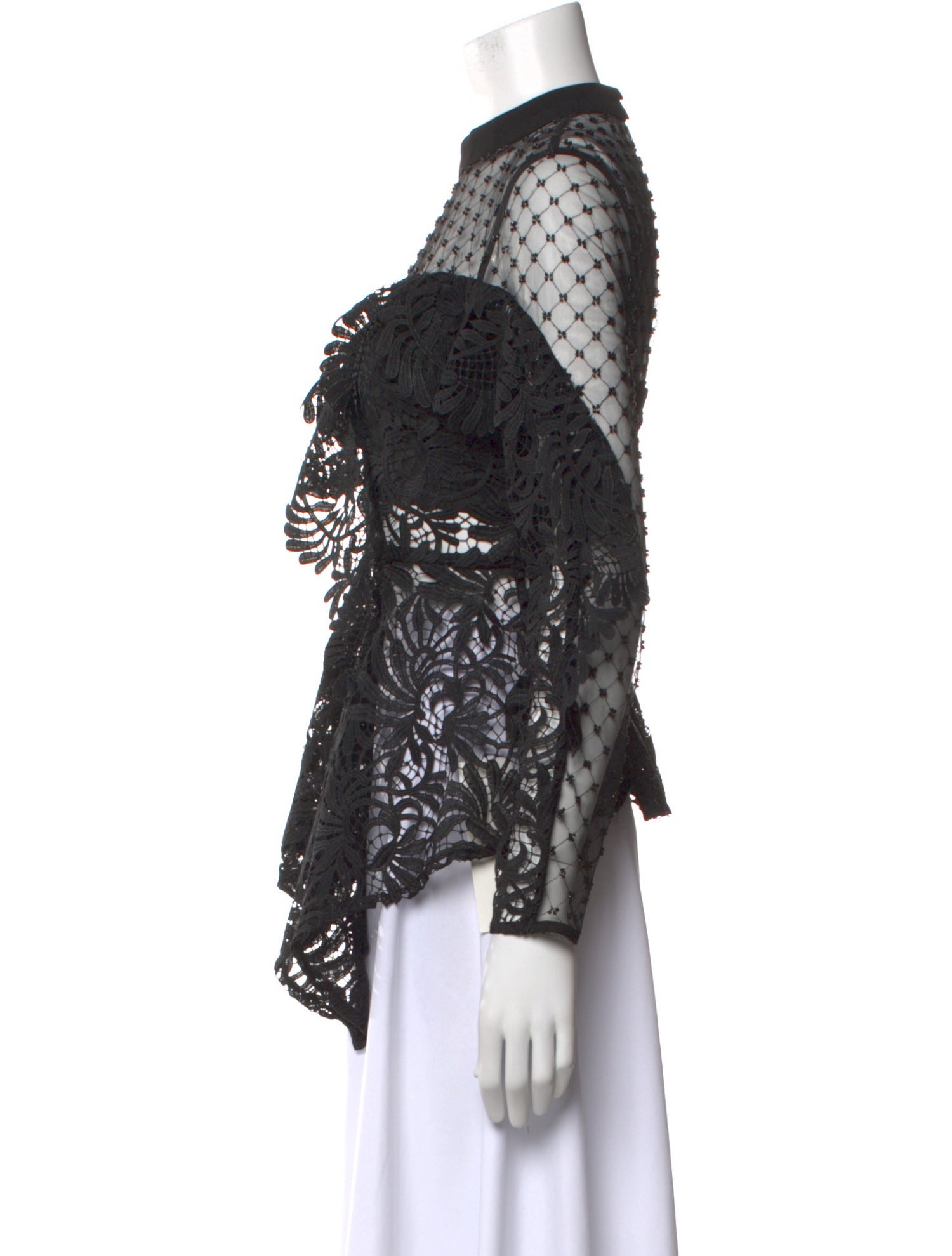 Self-Portrait Lace Pattern Mock Neck Blouse