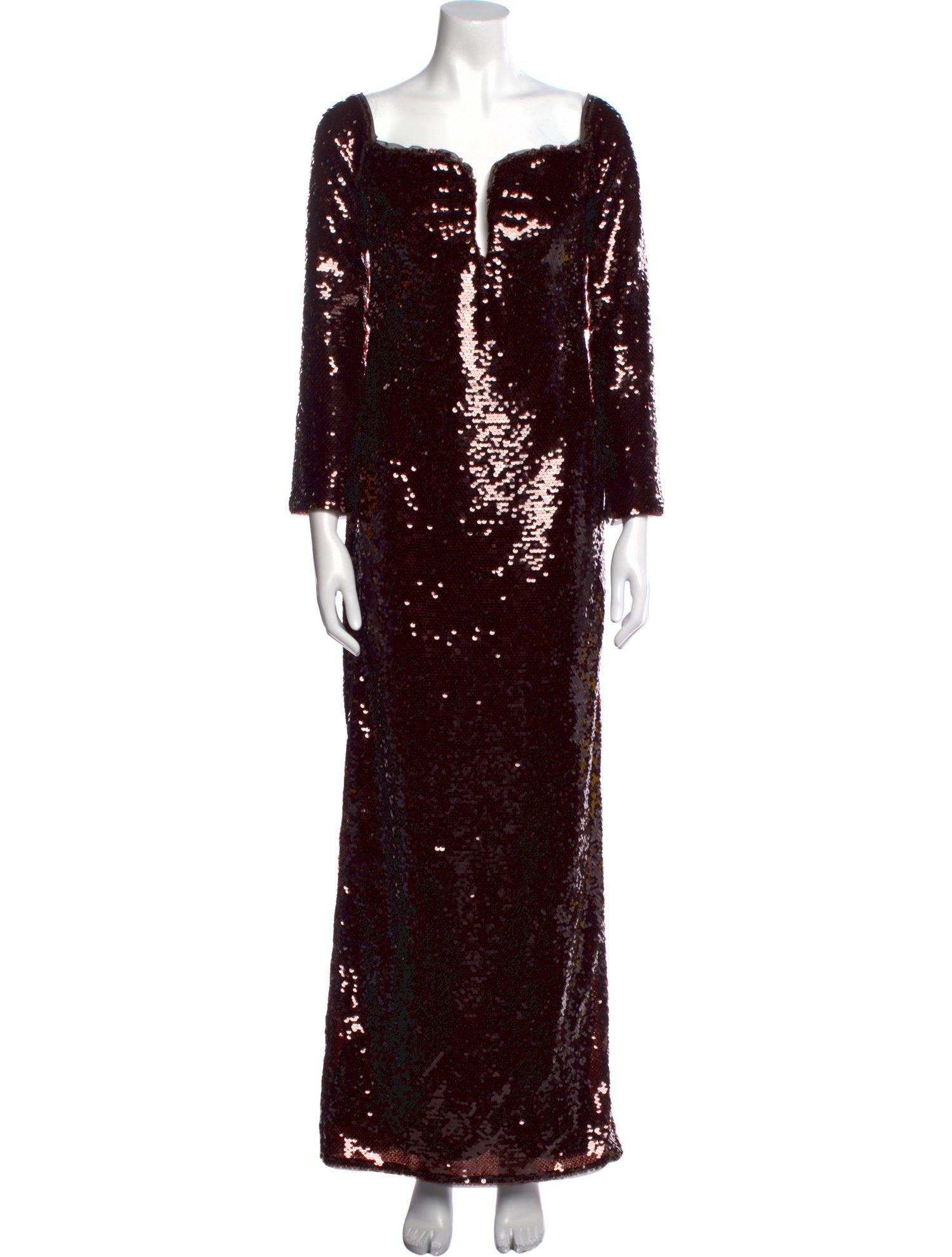 Self-Portrait Square Neckline Long Dress - Burgundy Dresses, Clothing -  WSELF88749 | The RealReal