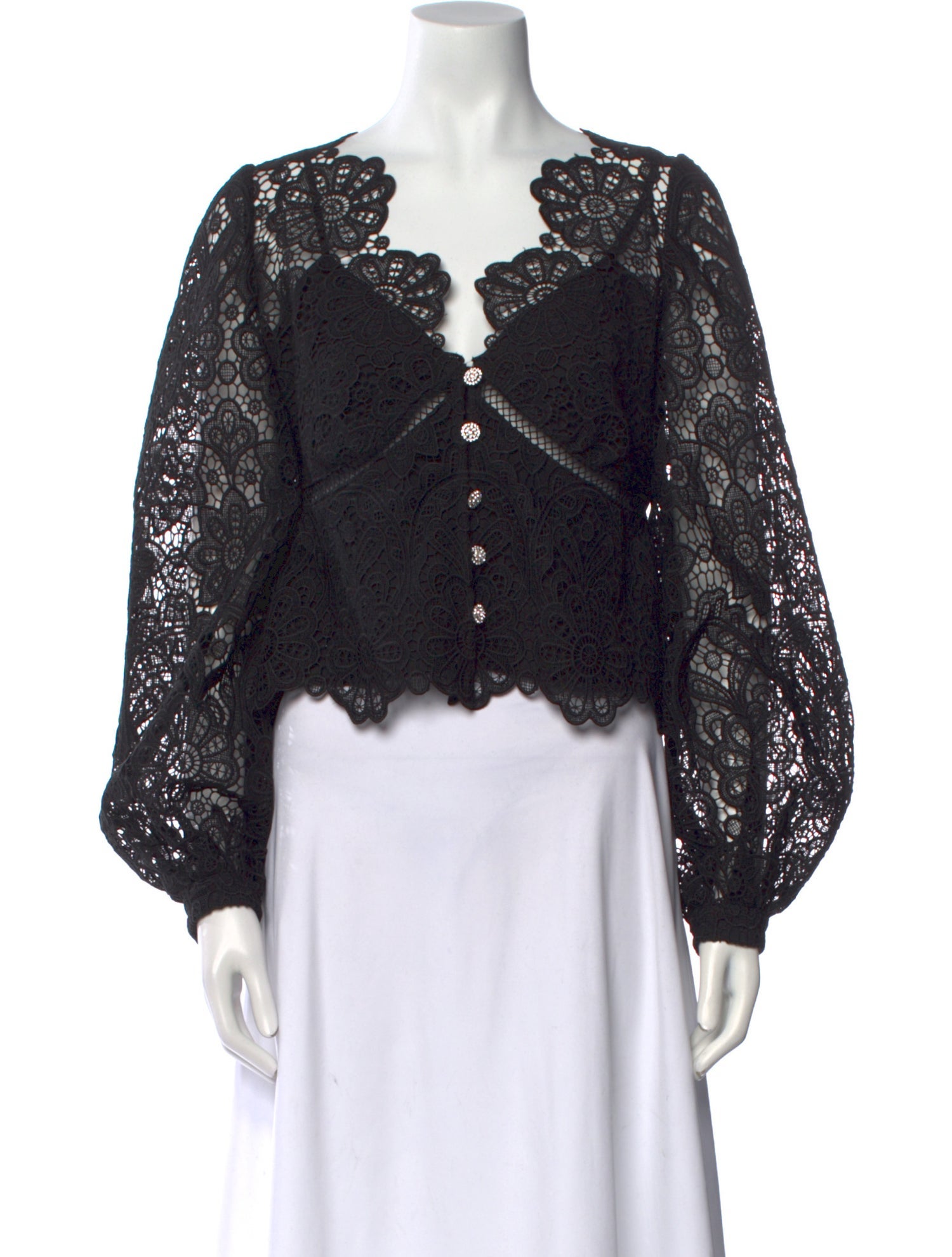 Self-Portrait Lace Pattern V-Neck Crop Top