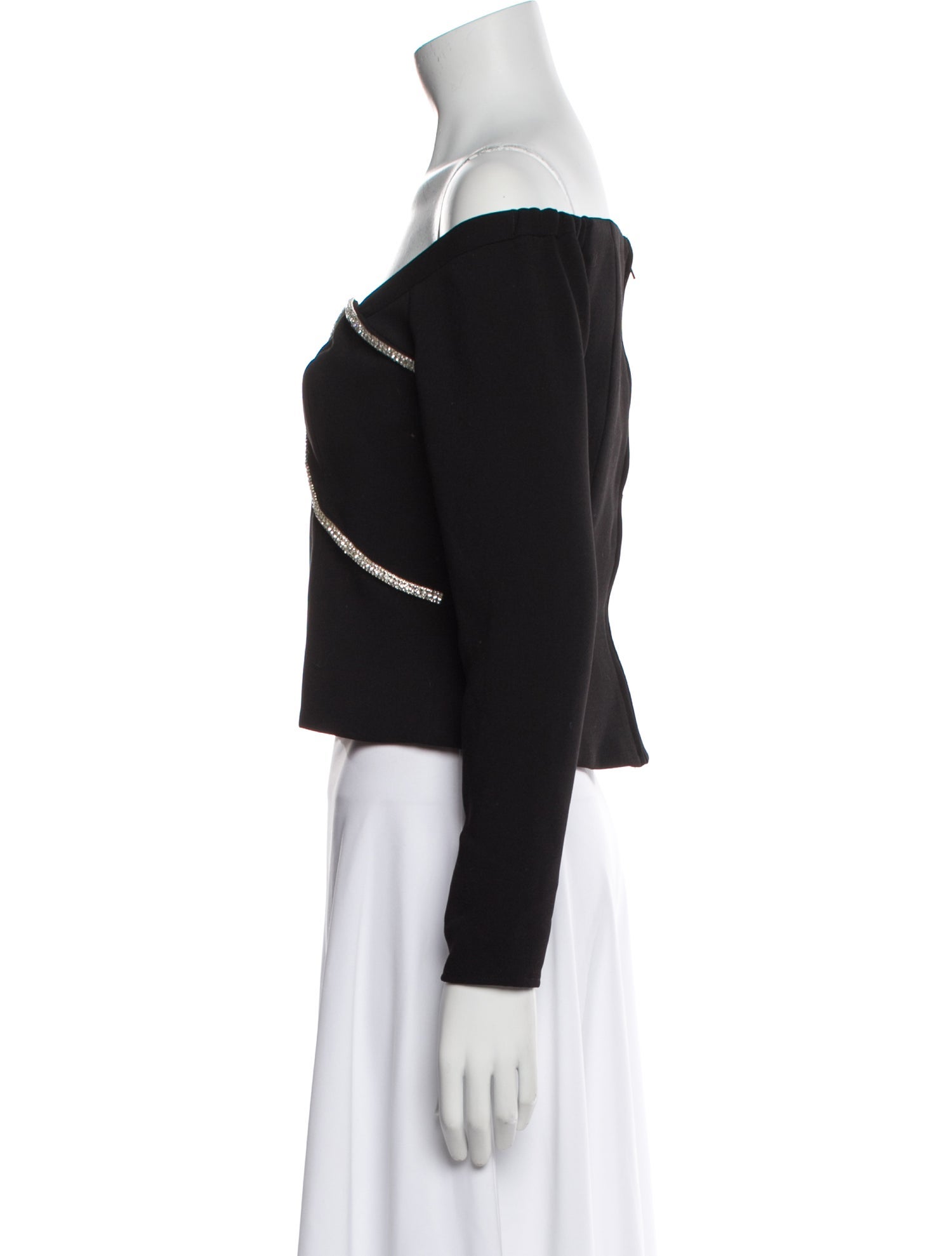 Self-Portrait Off-The-Shoulder Long Sleeve Crop Top