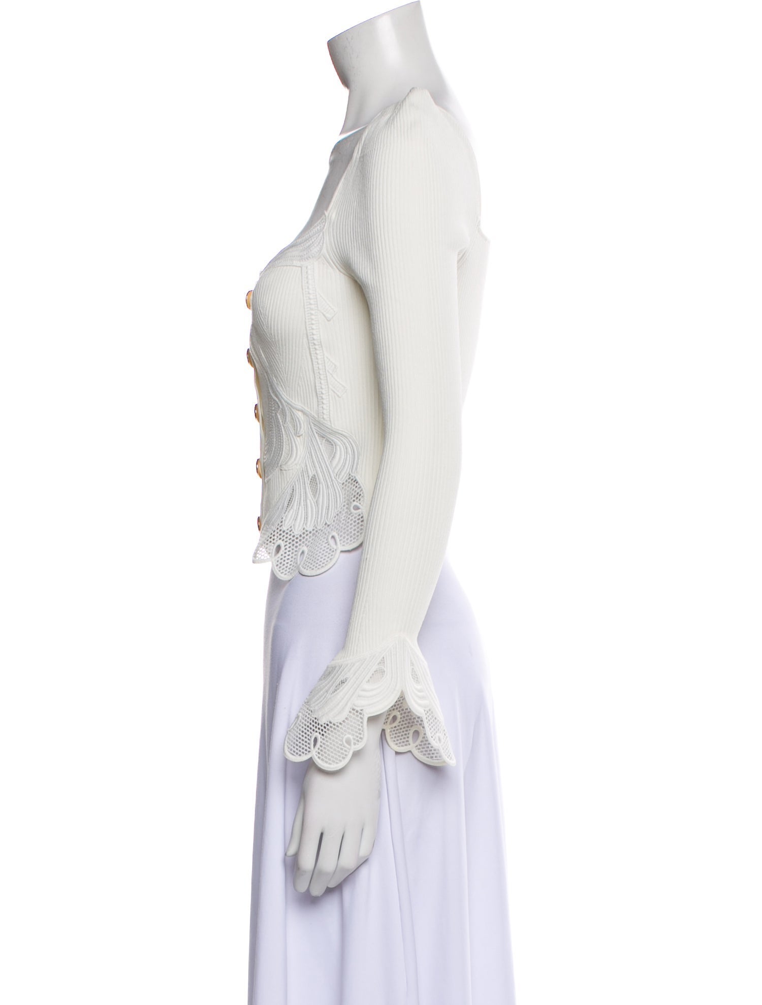 Self-Portrait Square Neckline Long Sleeve Crop Top