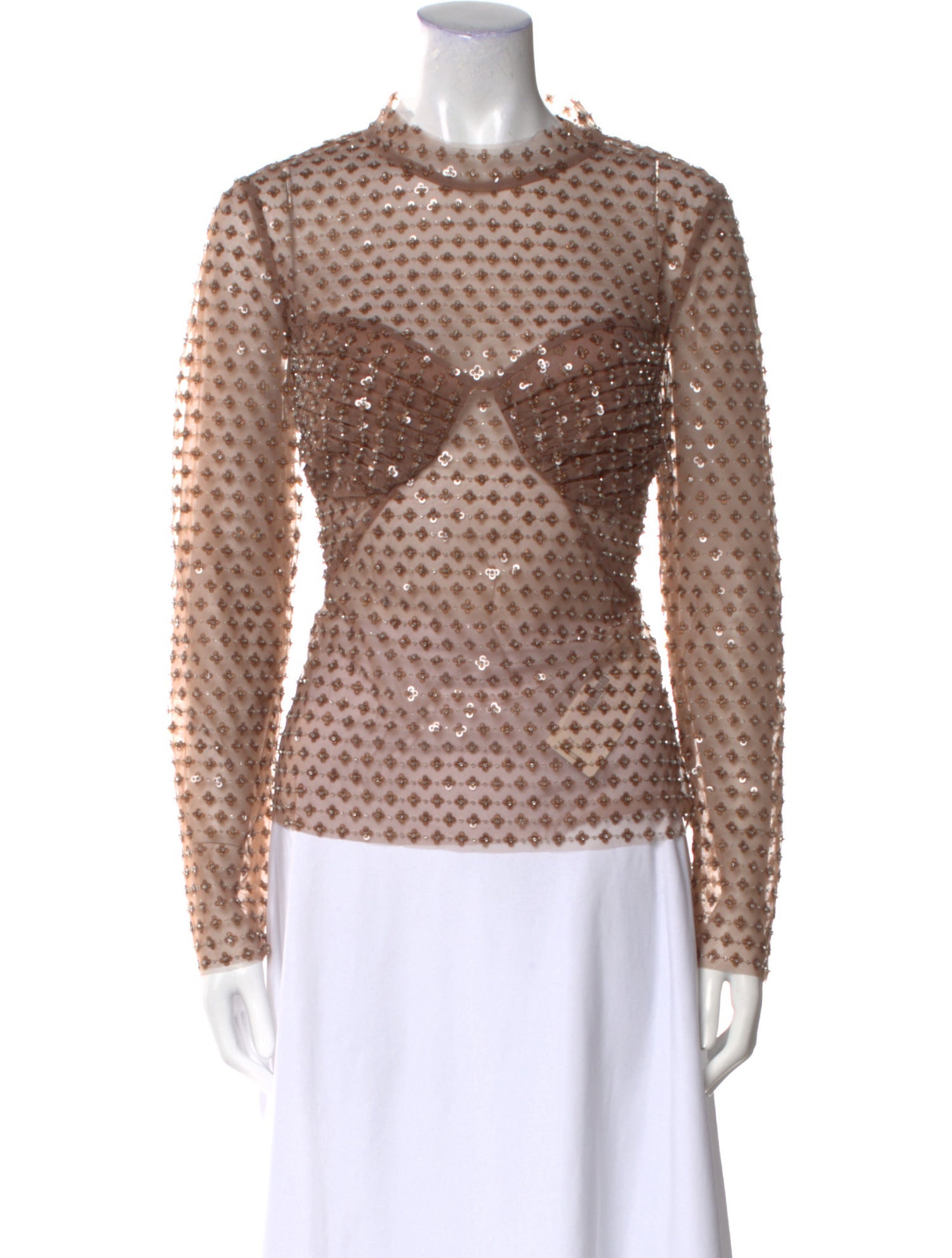 Self-Portrait Polka Dot Print Mock Neck Blouse