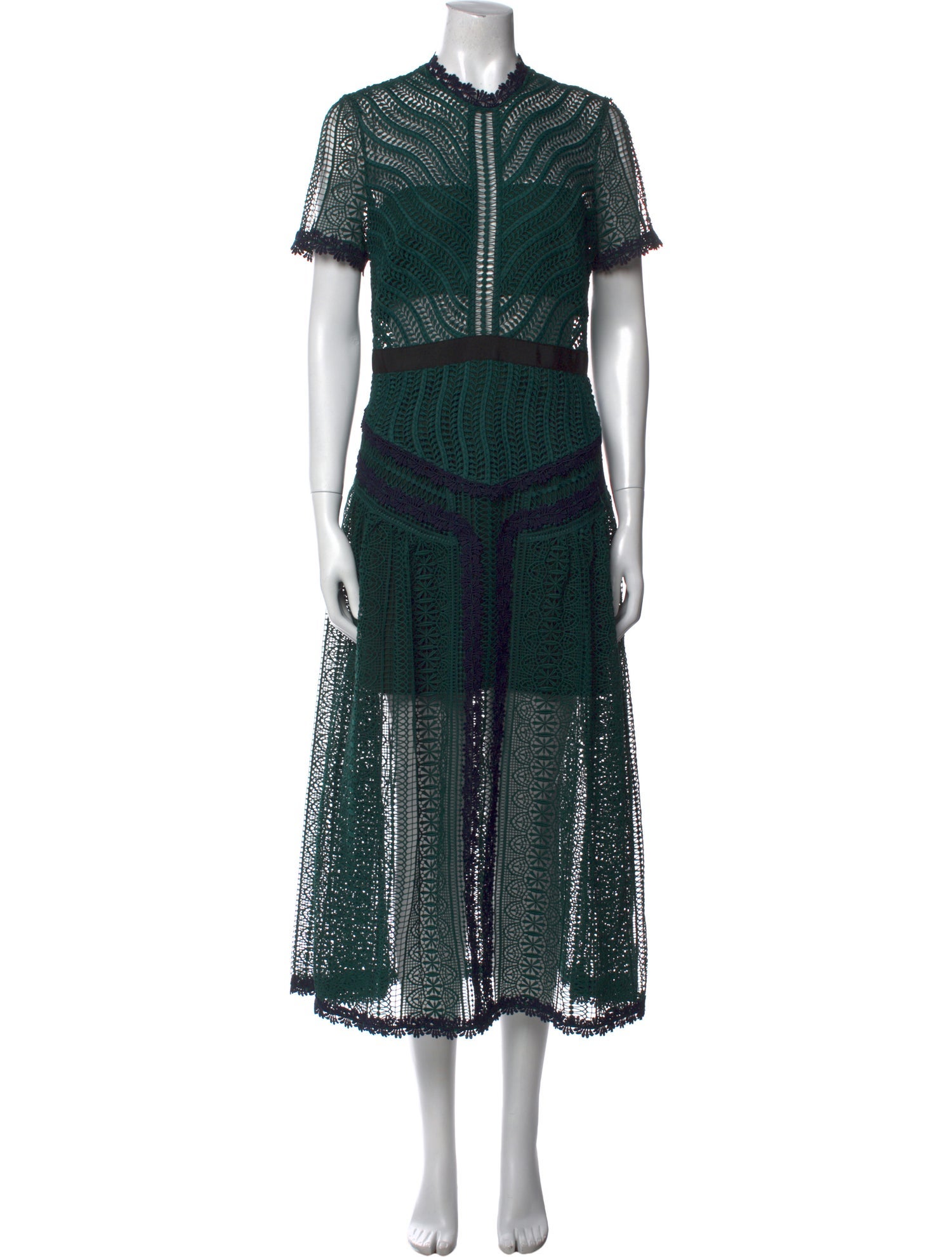 Self-Portrait Green Wave Lace Long Dress