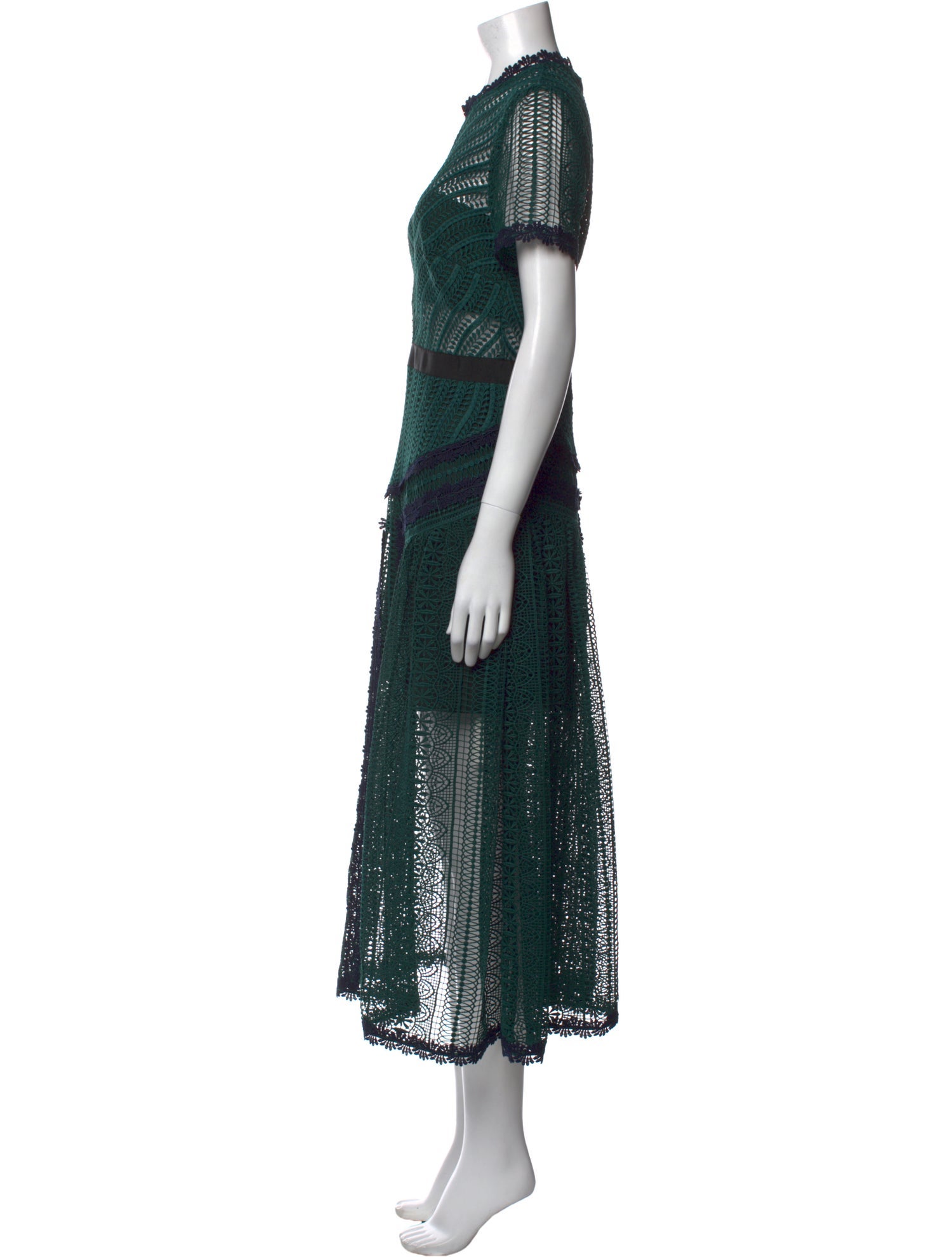 Self-Portrait Green Wave Lace Long Dress