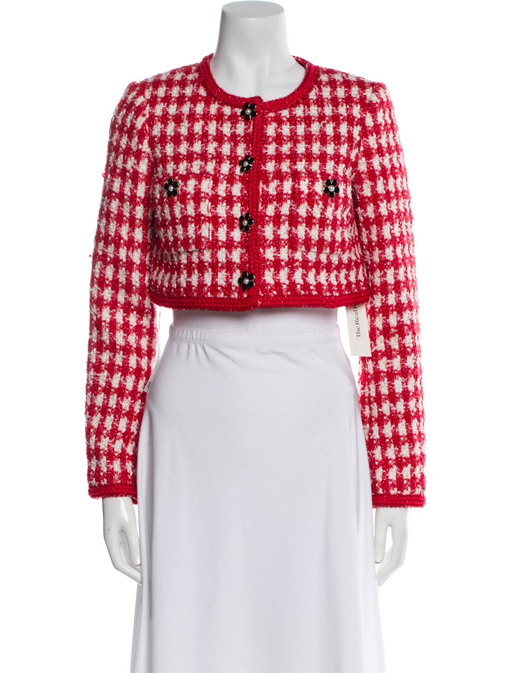 Self-Portrait Evening Jacket Red Houndstooth Prin… - image 1