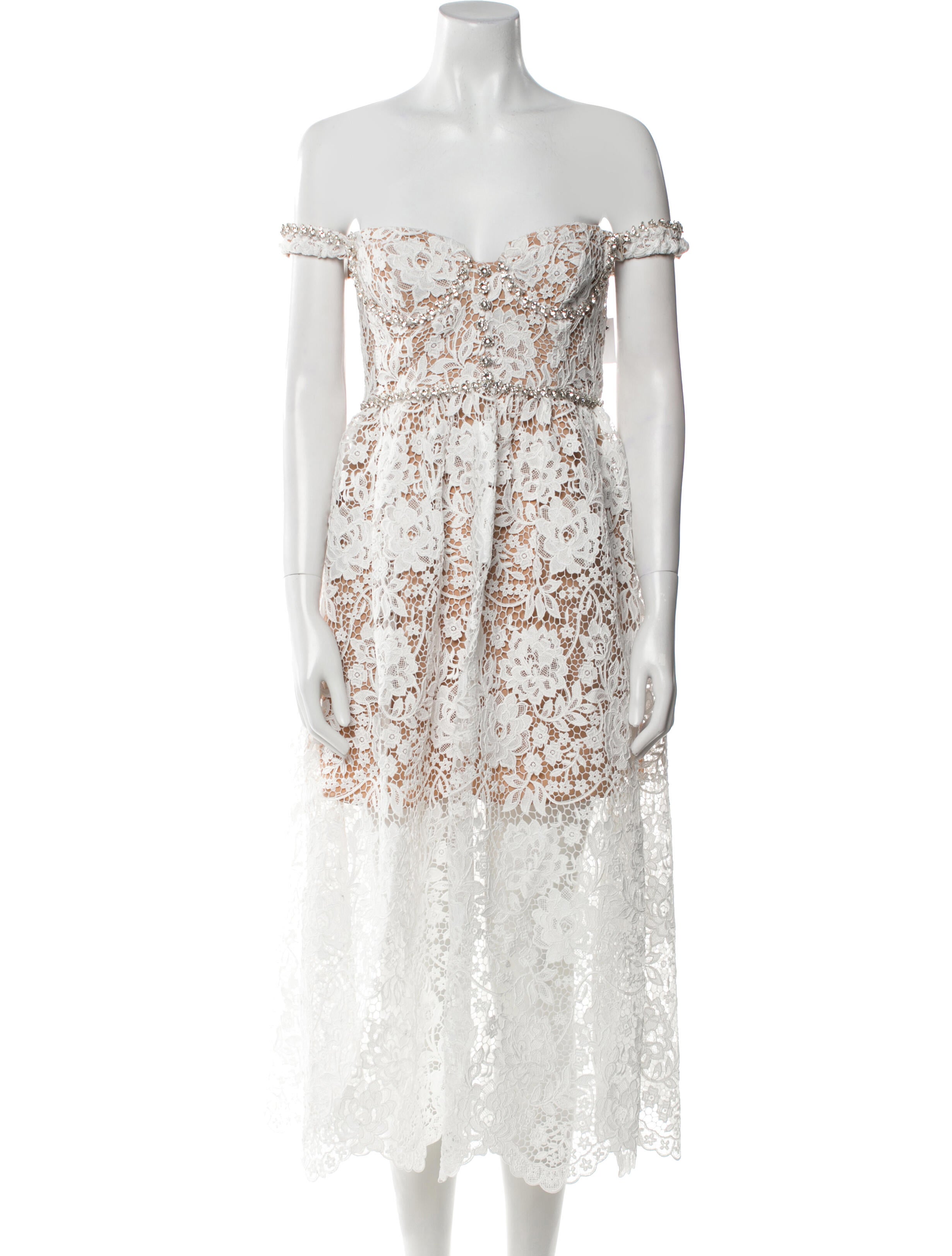 Self-Portrait Lace Midi Length Dress w/ Tags - White Dresses, Clothing -  WSELF89067 | The RealReal