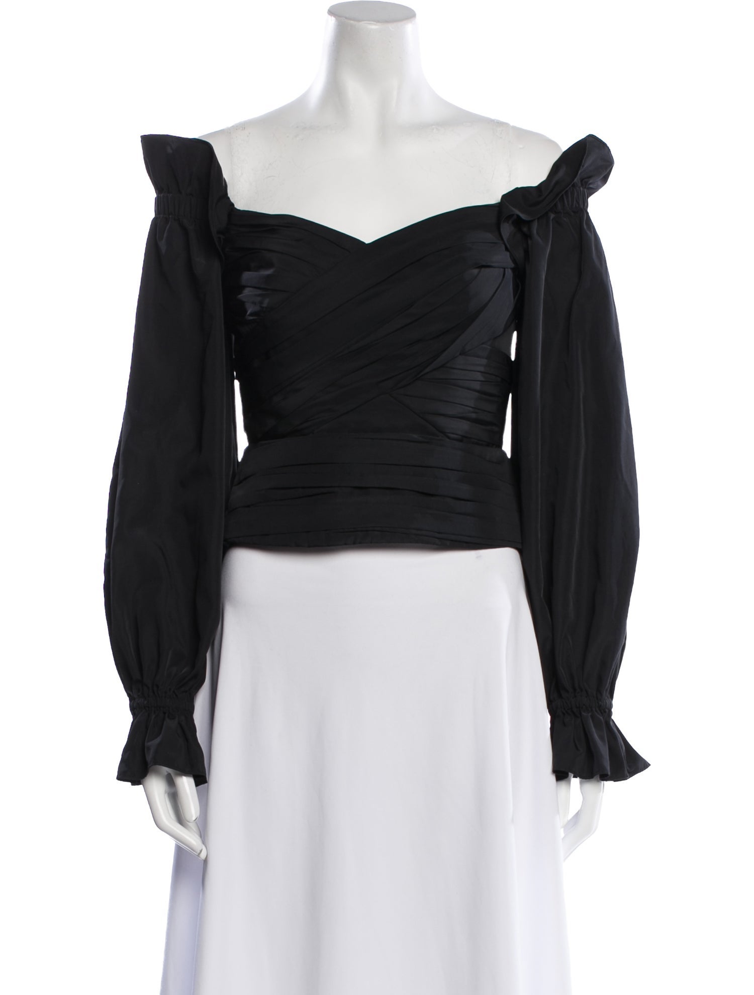 Self-Portrait Off-The-Shoulder Long Sleeve Crop Top