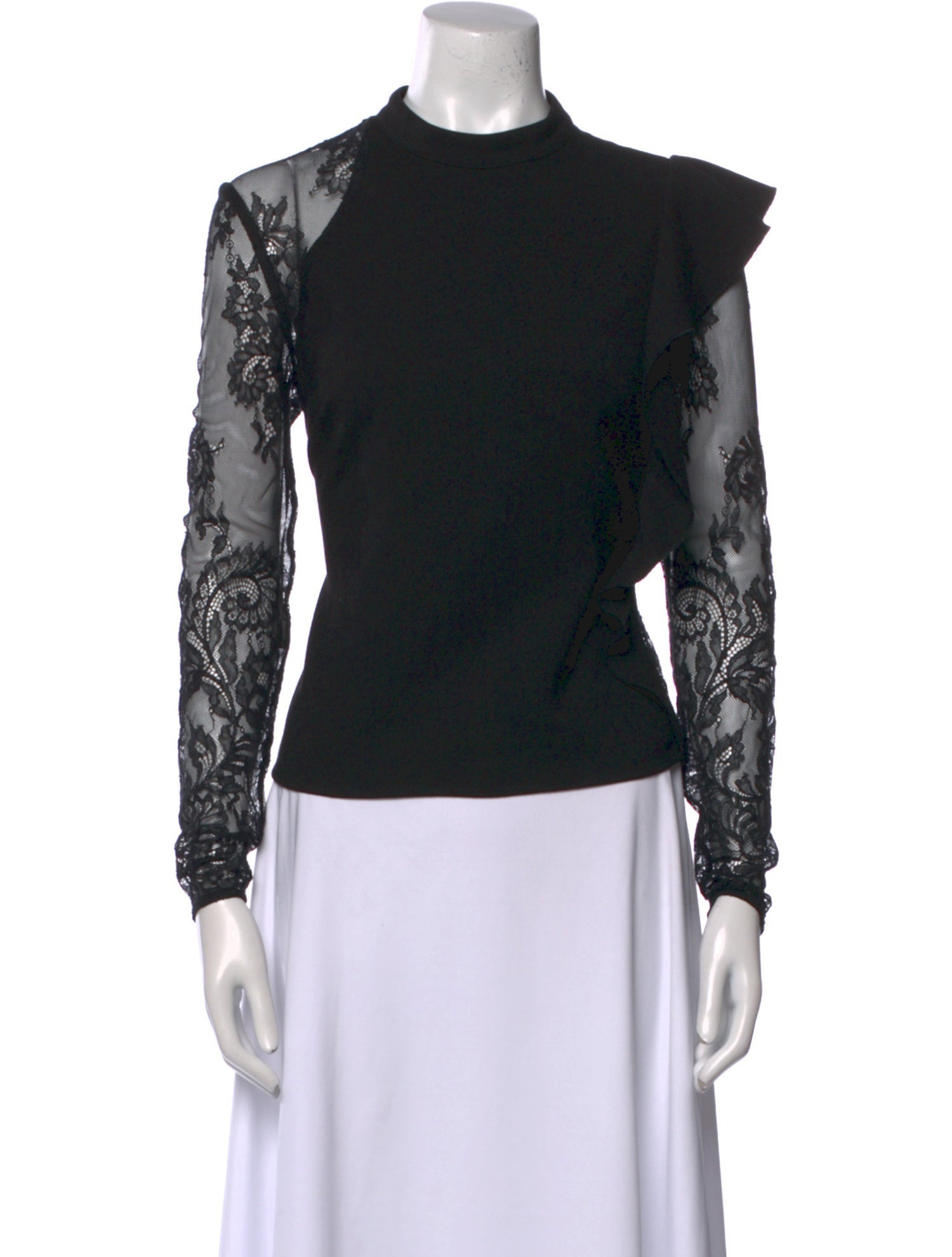 Self-Portrait Lace Pattern Mock Neck Blouse