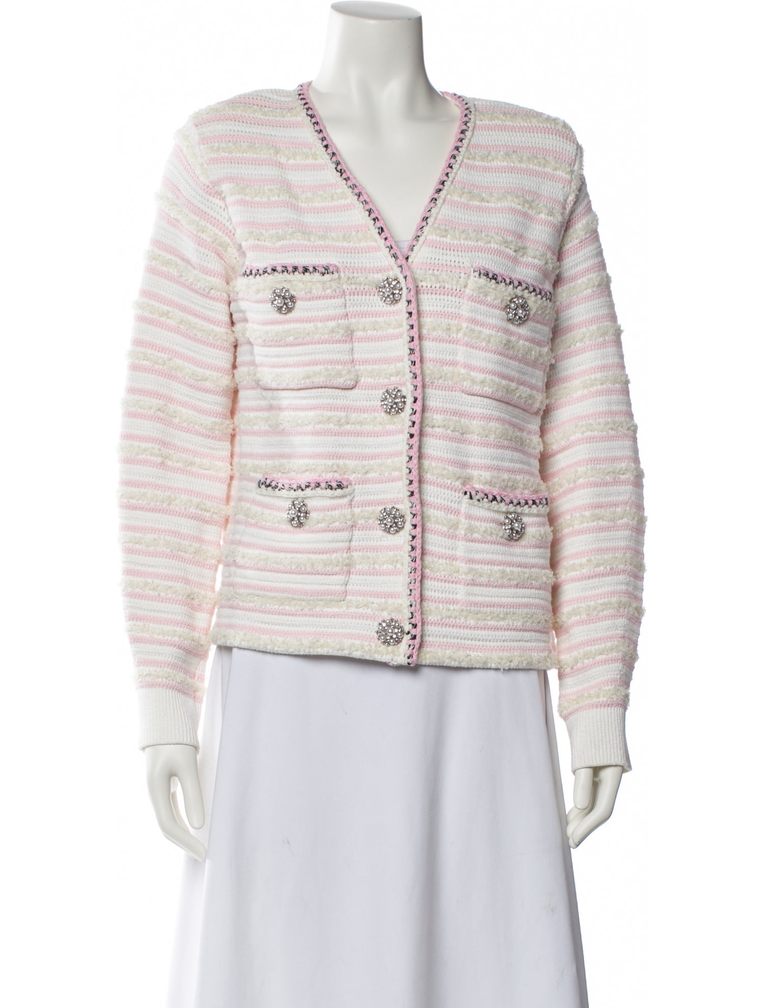 Self-Portrait Striped V-Neck Sweater