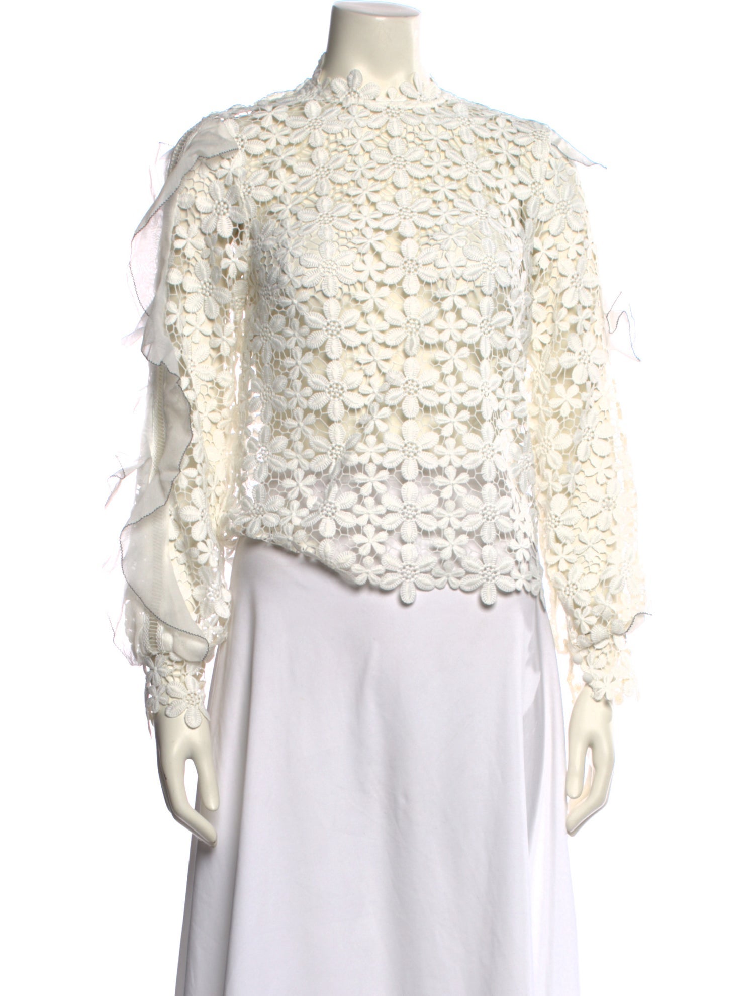 Self-Portrait Lace Pattern Mock Neck Blouse