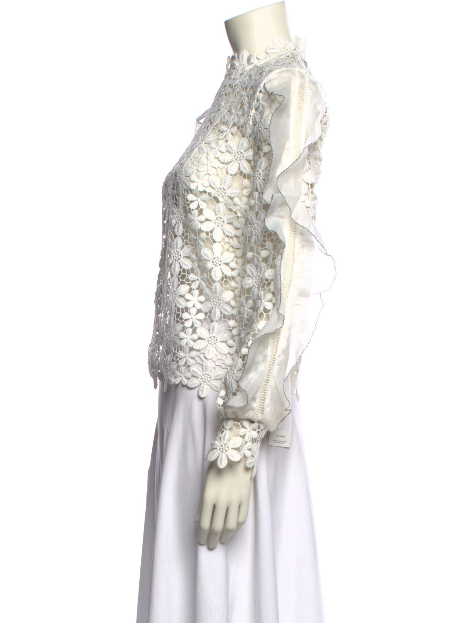 Self-Portrait Lace Pattern Mock Neck Blouse