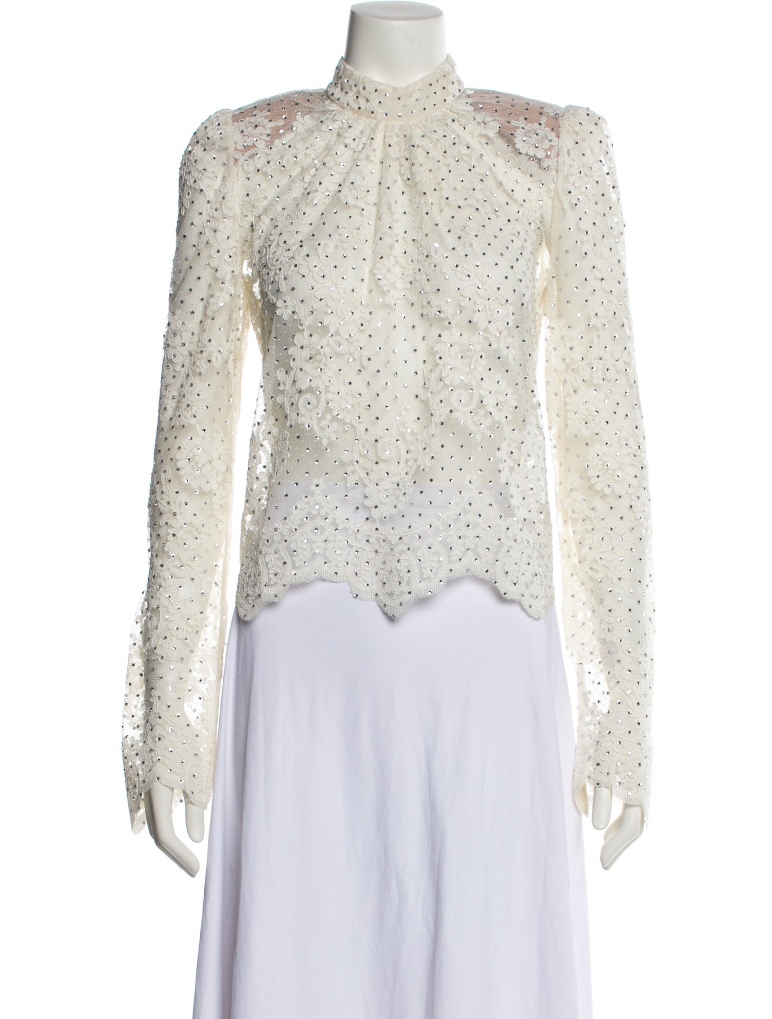 Self-Portrait Mock Neck Long Sleeve Crop Top