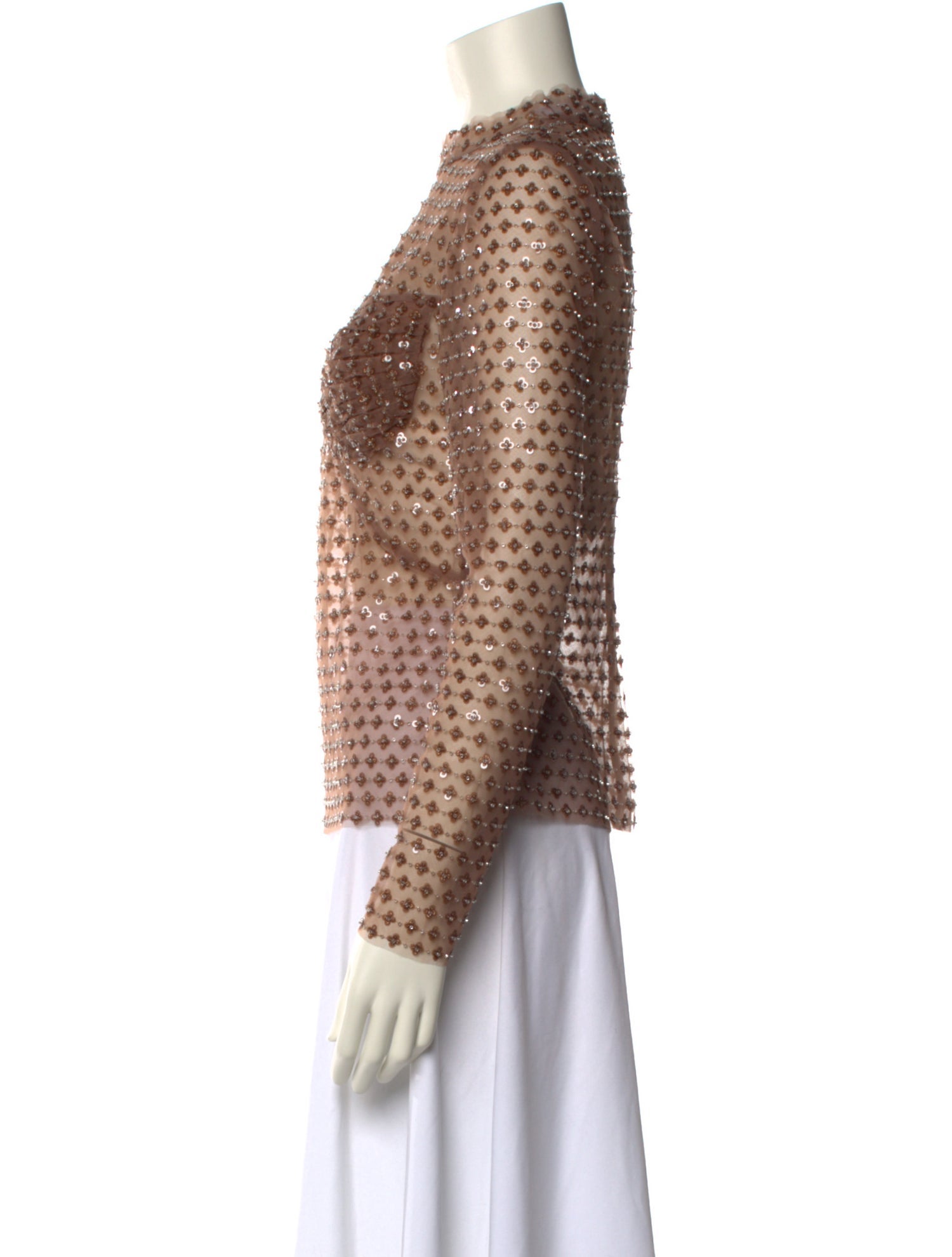 Self-Portrait Lace Pattern Mock Neck Blouse