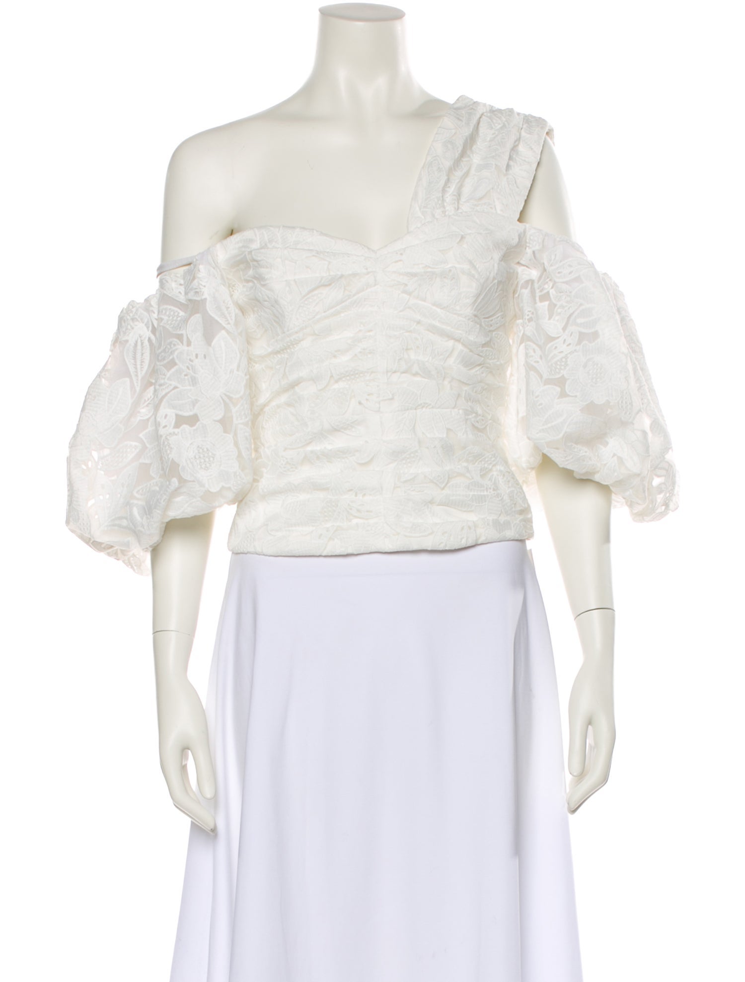 Self-Portrait Off-The-Shoulder Three-Quarter Sleeve Crop Top