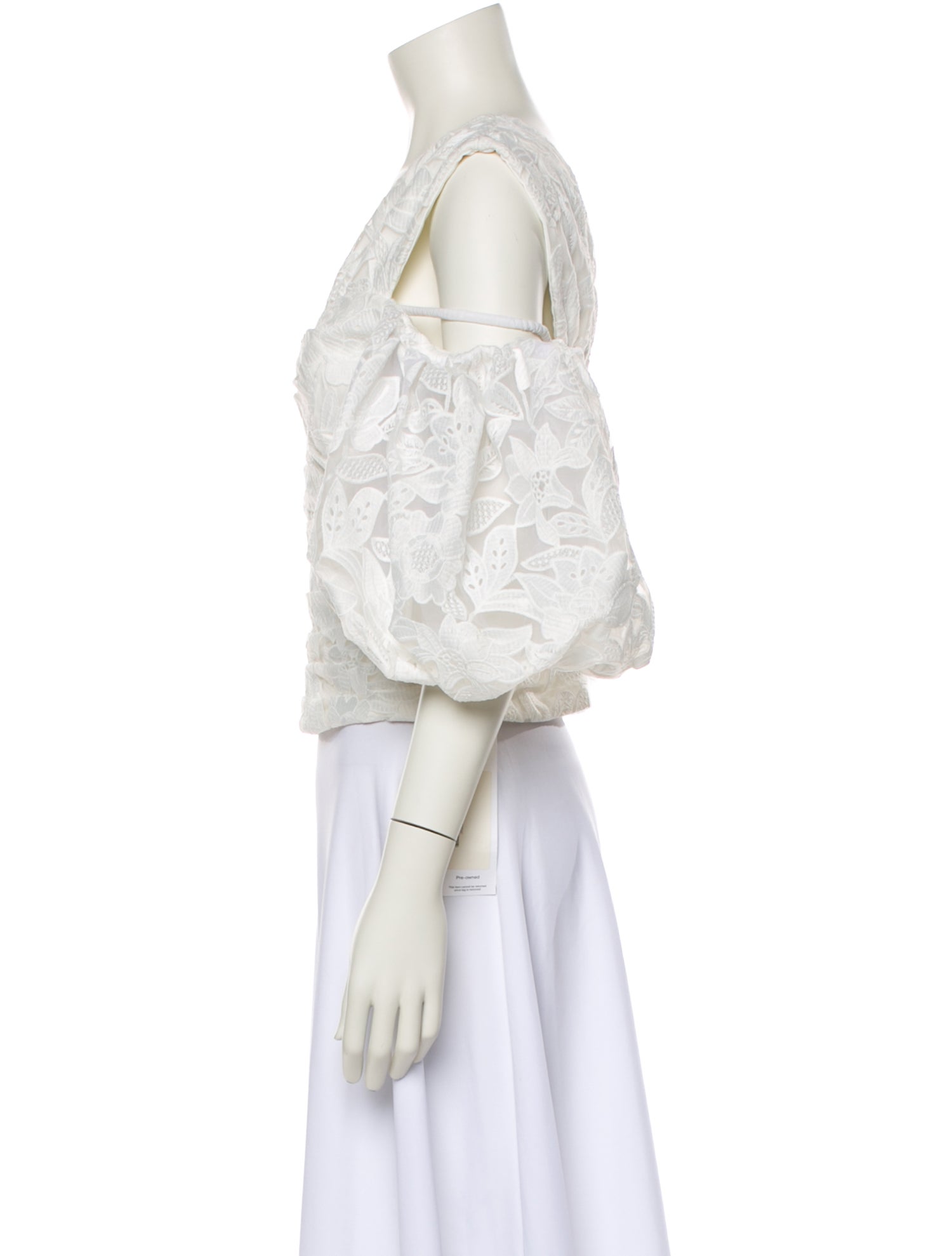 Self-Portrait Off-The-Shoulder Three-Quarter Sleeve Crop Top