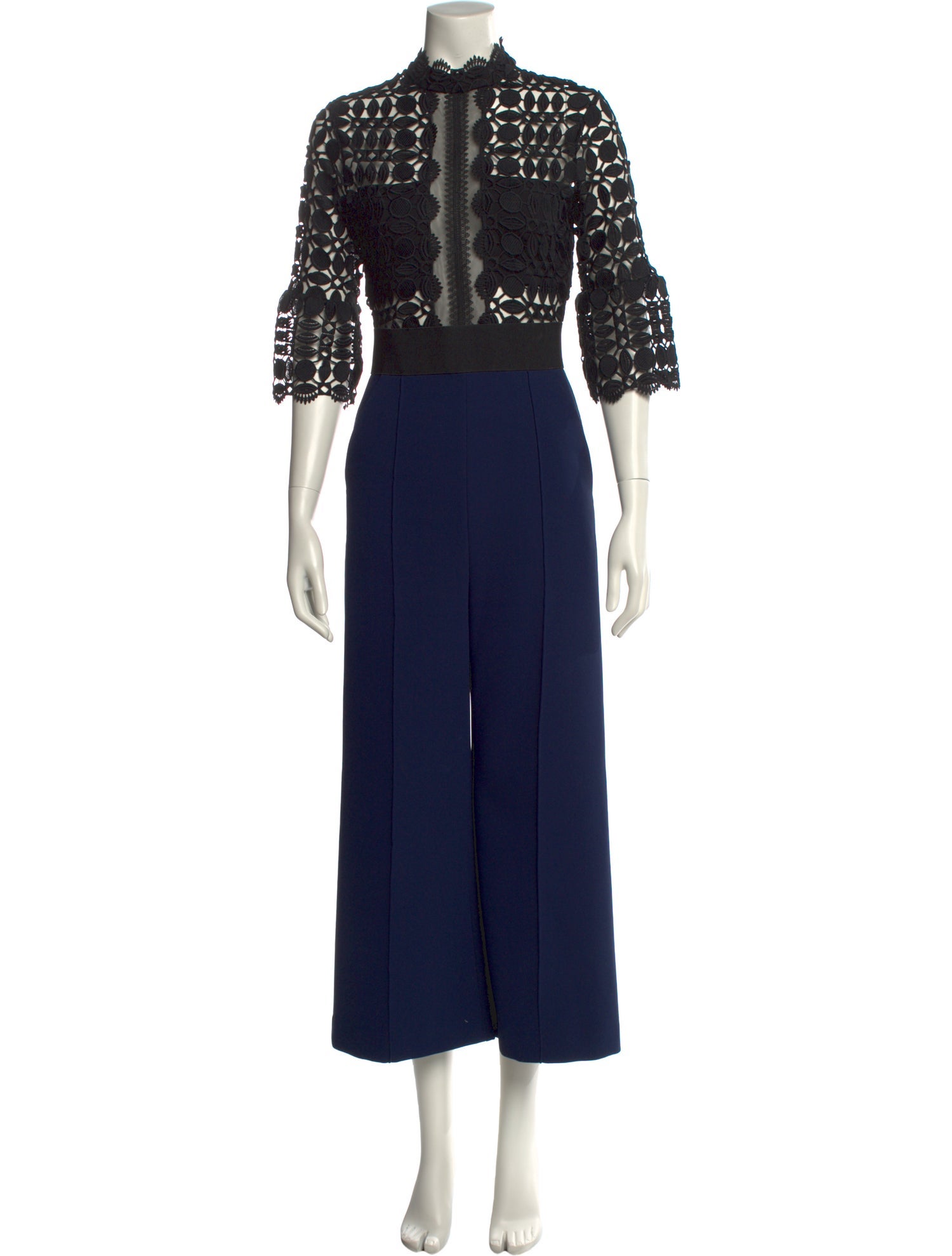 Self-Portrait Lace Pattern Mock Neck Jumpsuit