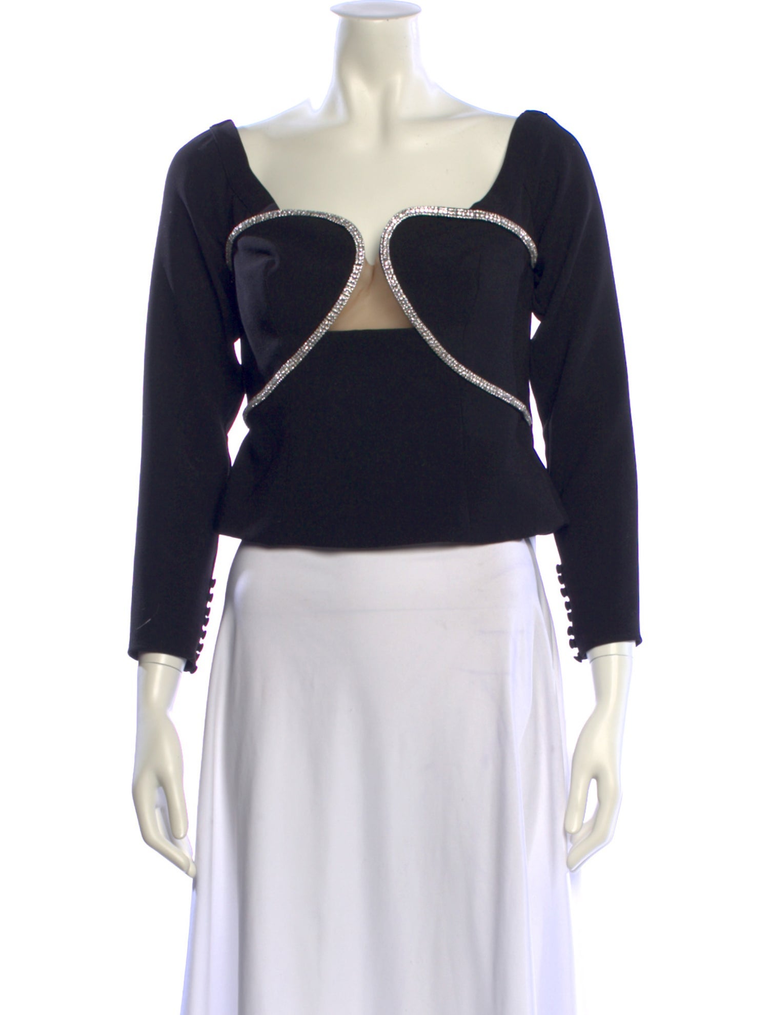 Self-Portrait Black Off Shoulder Crepe Top Square Neckline Crop Top