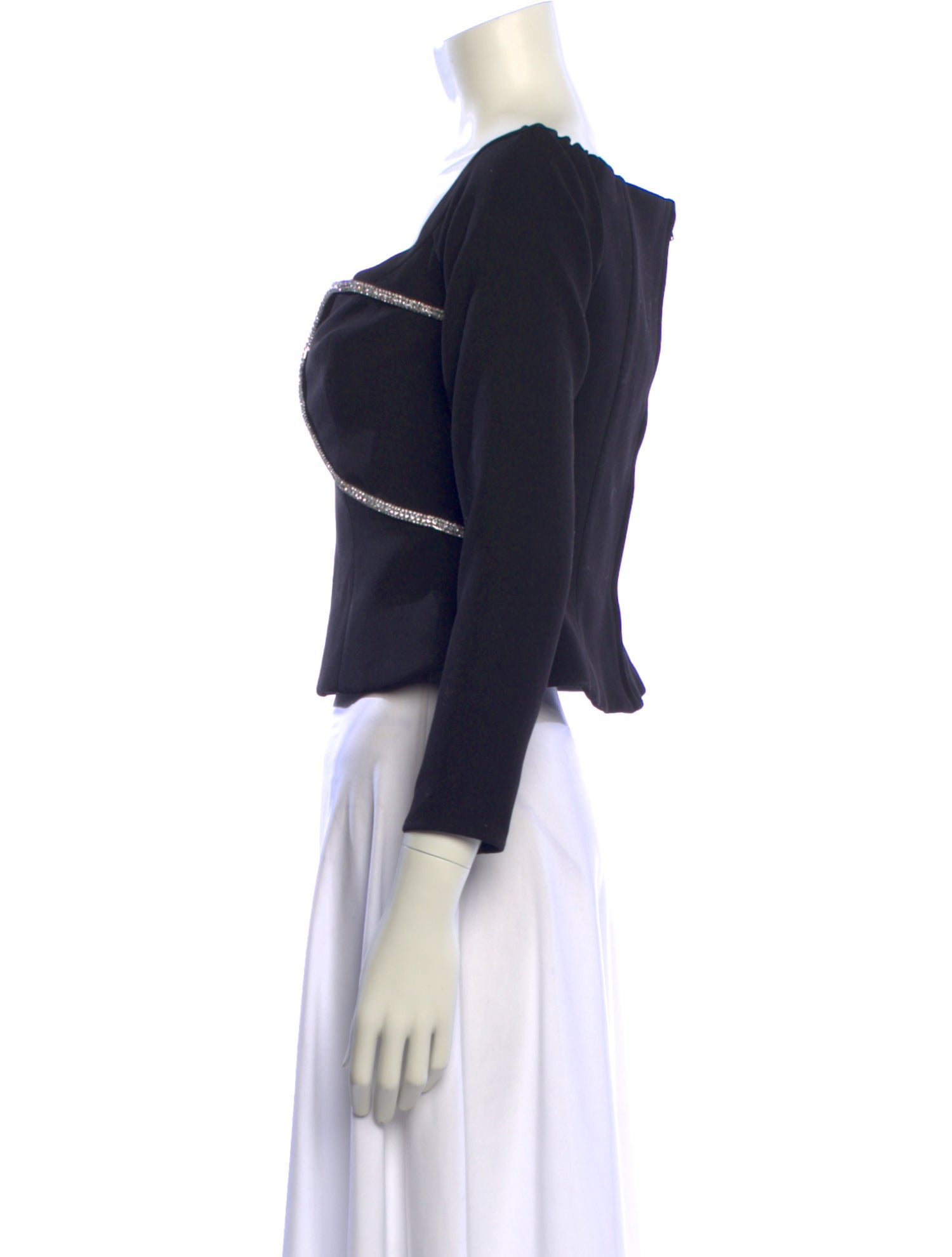 Self-Portrait Black Off Shoulder Crepe Top Square Neckline Crop Top