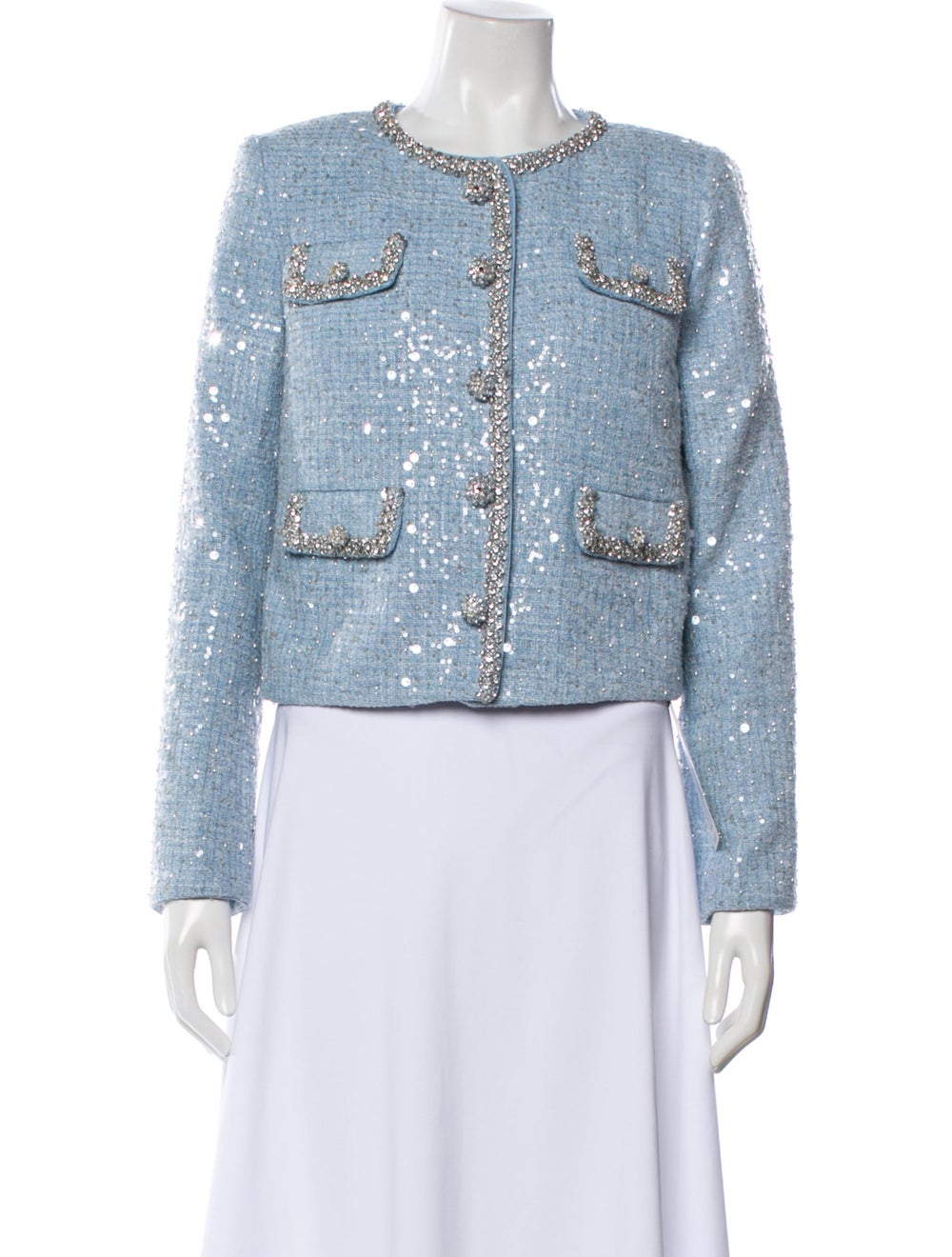 Self-Portrait Tweed Pattern Denim Jacket - image 1