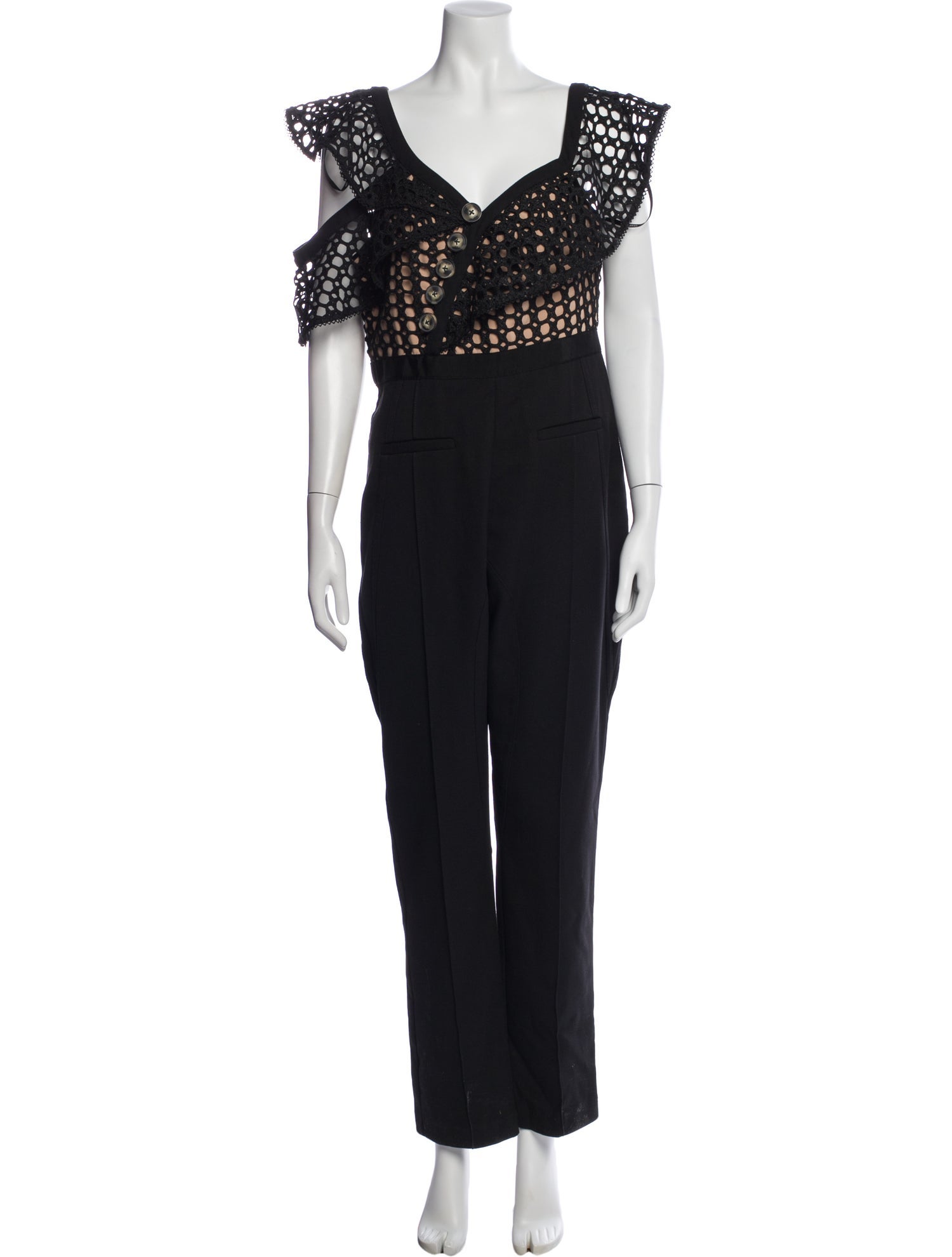 Self-Portrait Patterned V-Neck Jumpsuit w/ Tags - Black Jumpsuits and ...