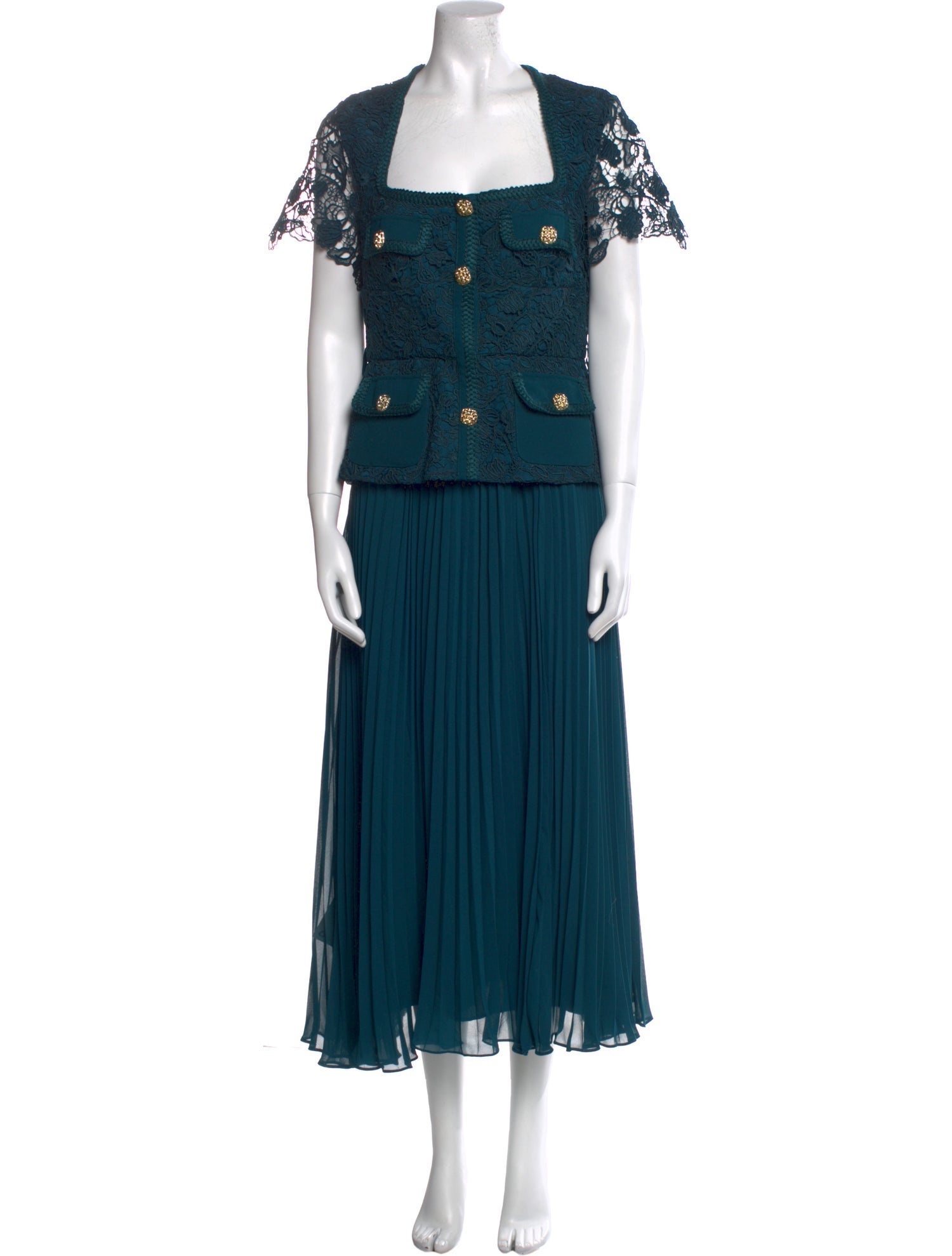 Self-Portrait Square Neckline Long Dress - Green Dresses, Clothing ...
