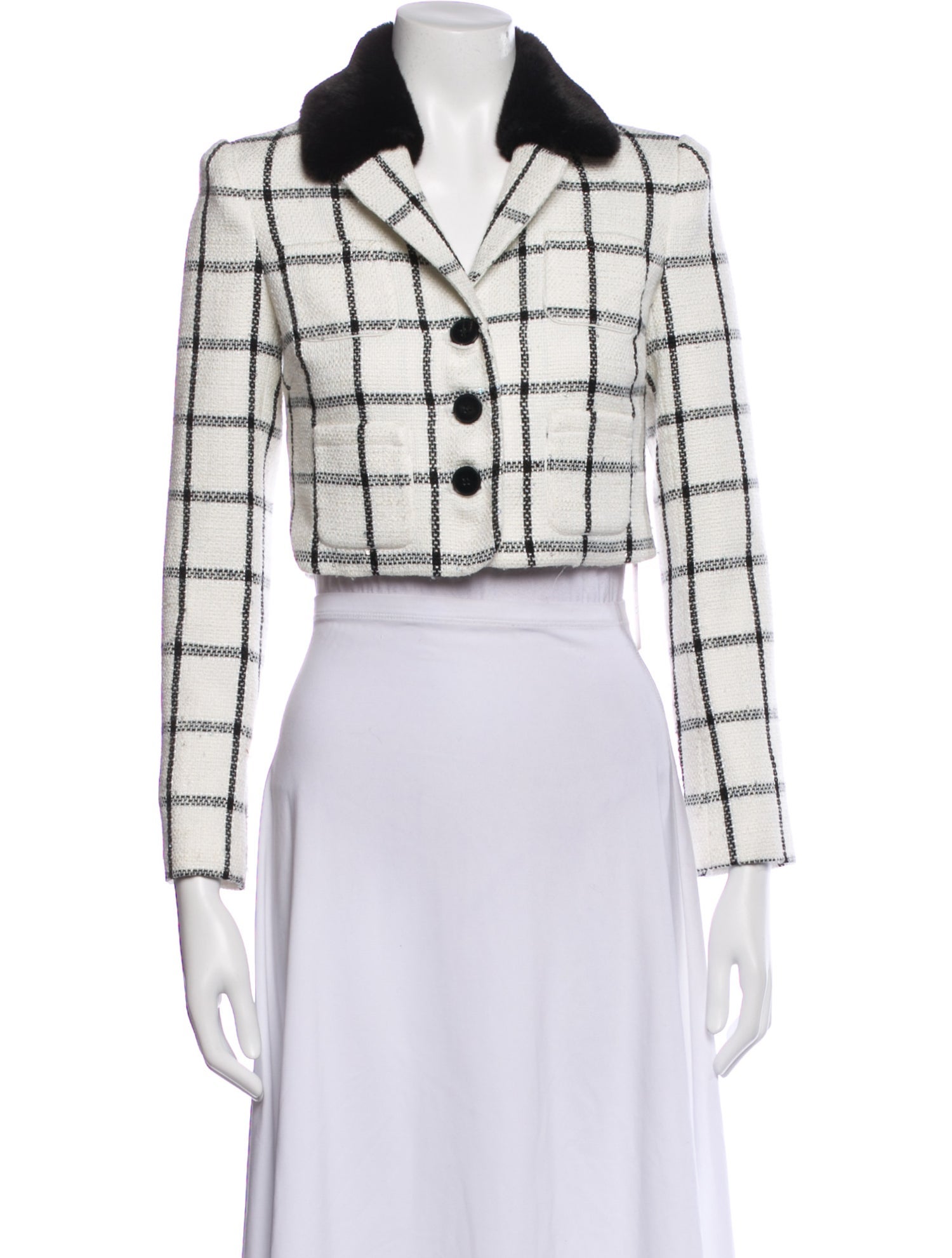 Self-Portrait Cream Check Plaid Print Evening Jacket