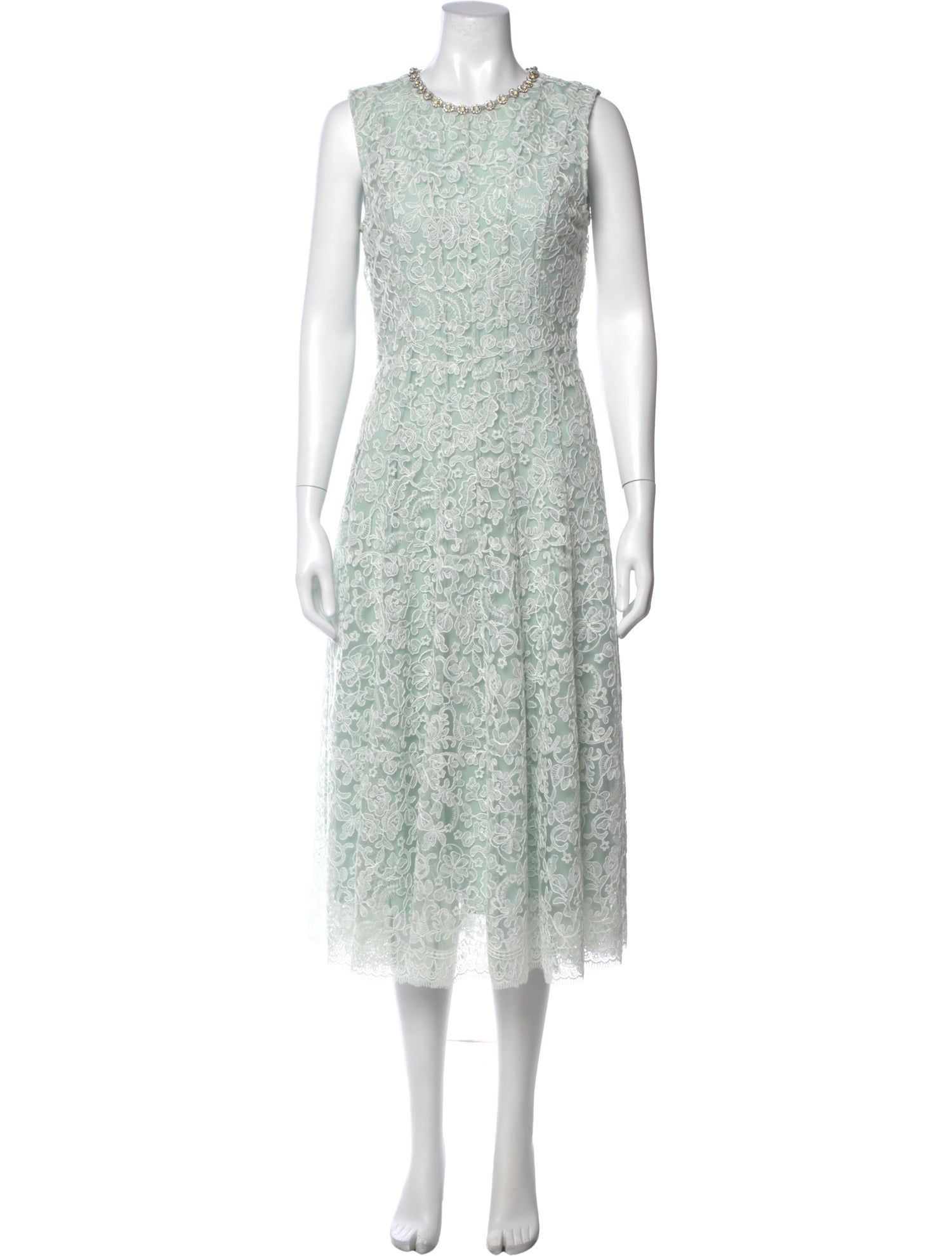 self portrait a line dress Self-Portrait Lace Midi Dress Round Neck A-line Dress for Ladies
