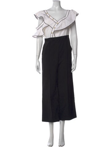 Pre-owned Self-portrait V-neck Jumpsuit In Black