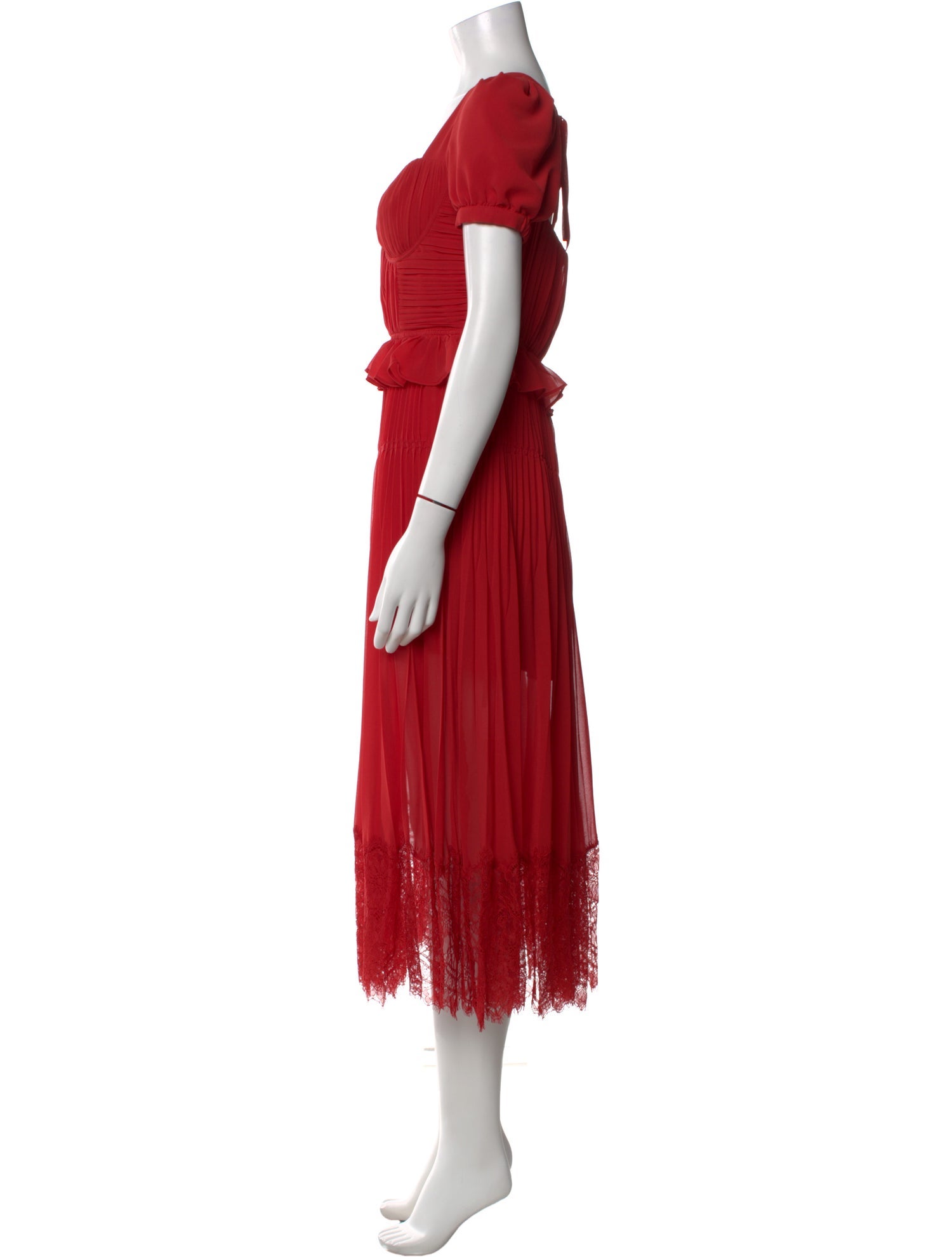 strapless open back dress Self-Portrait - Burgundy Chiffon Feather Midi Dress main image 0