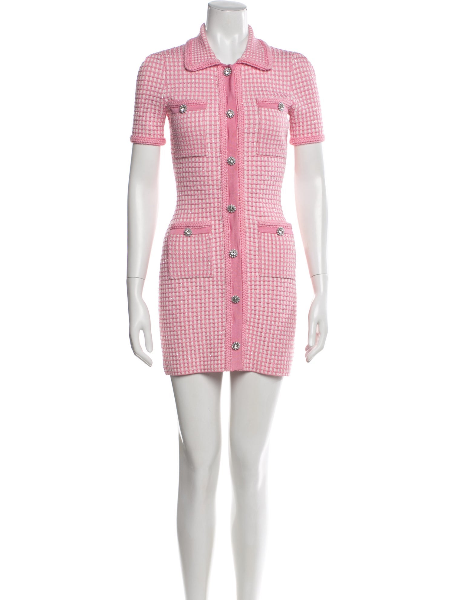pink houndstooth dress Houndstooth print Material Self-Portrait - Pink Lurex Knitted