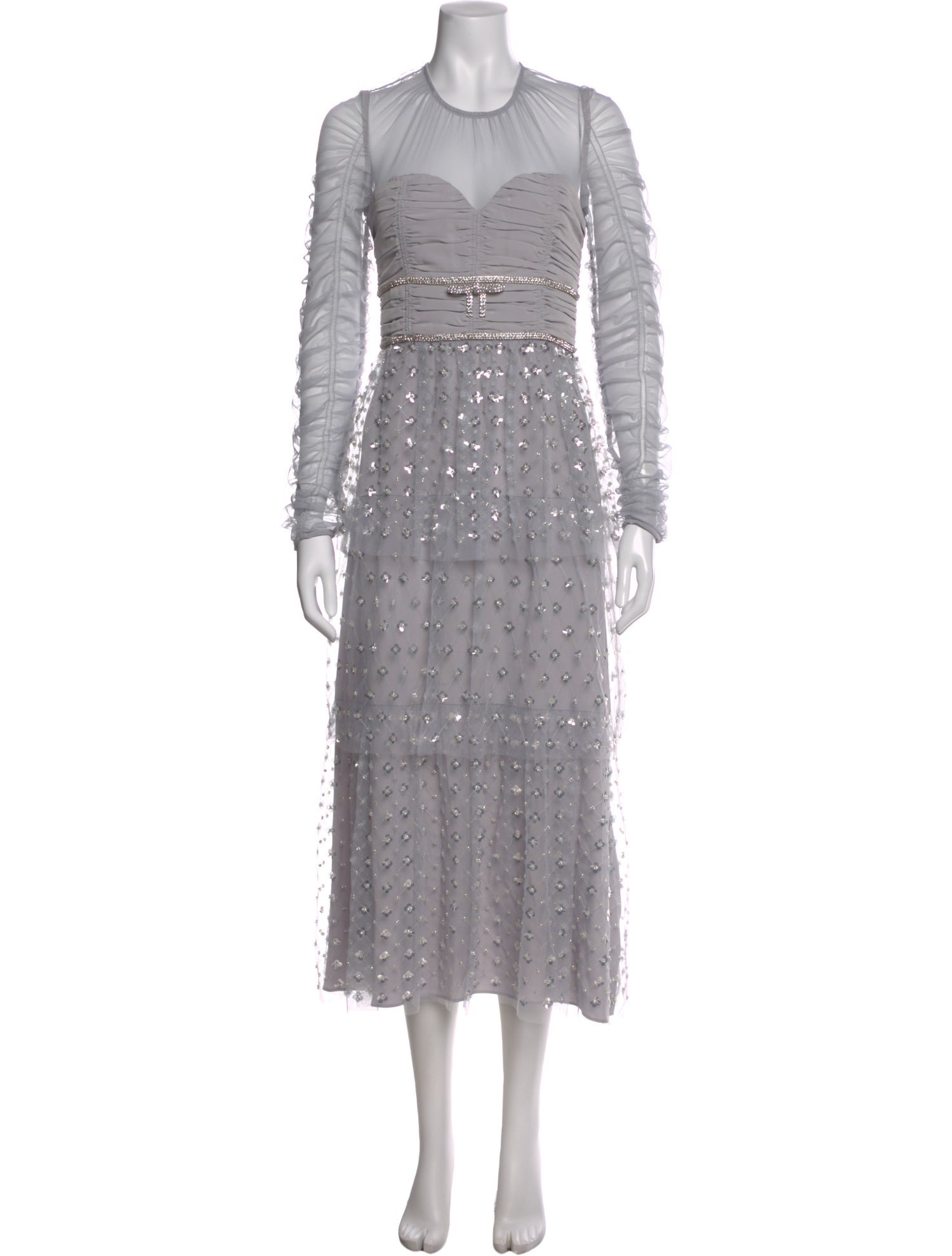 self portrait silver sequin midi dress Silver Sequin Embellished Midi Dress self-portrait-US