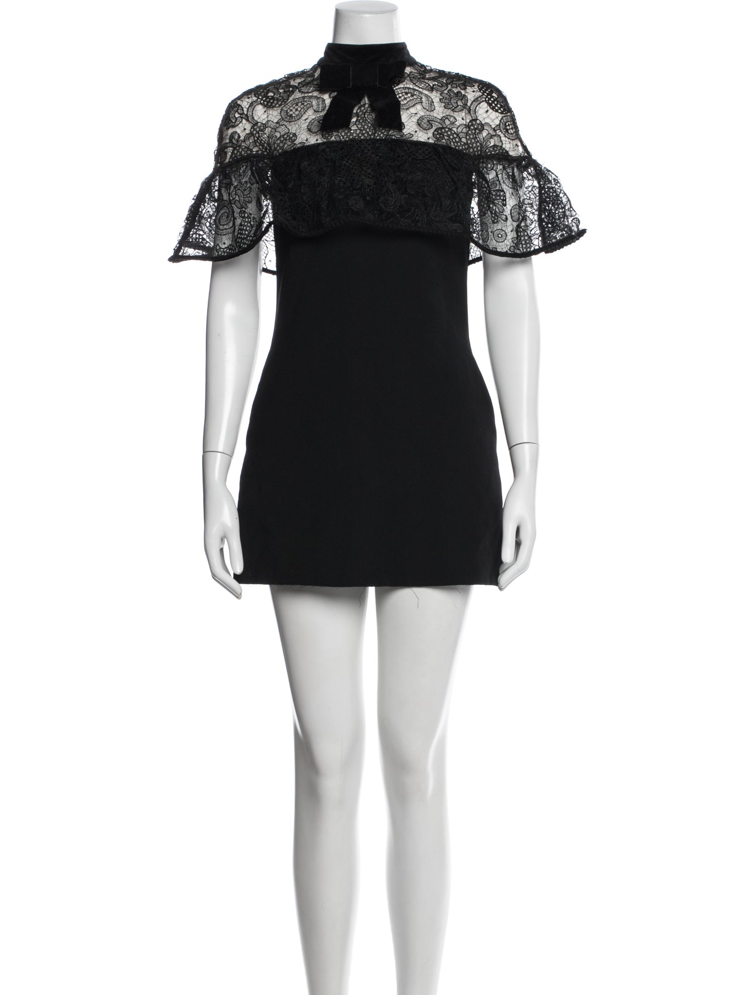 self portrait black lace mini dress Black Taffeta Lace Mini Dress self-portrait-US