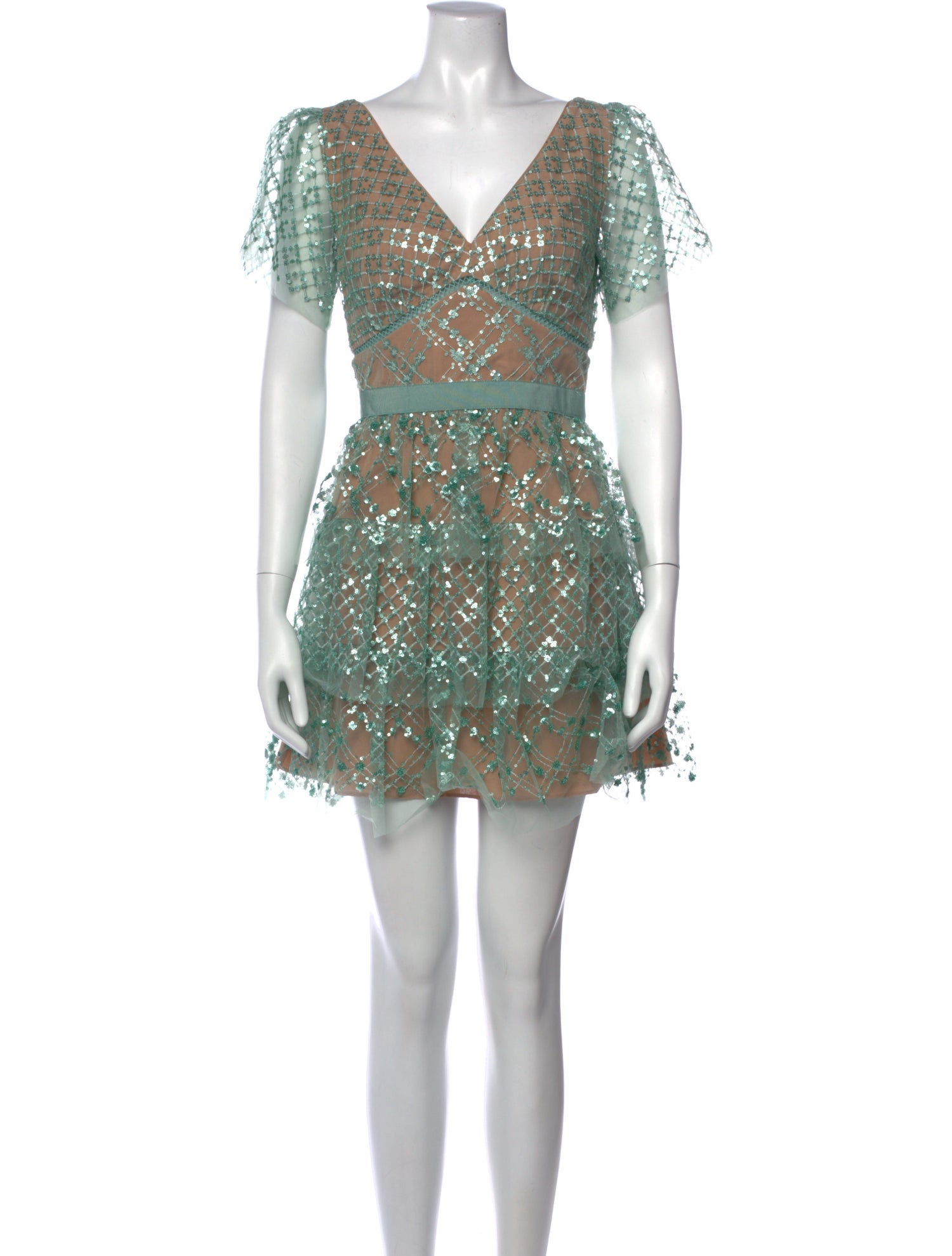 self portrait green sequin dress Graphic Print Mini Black Multi