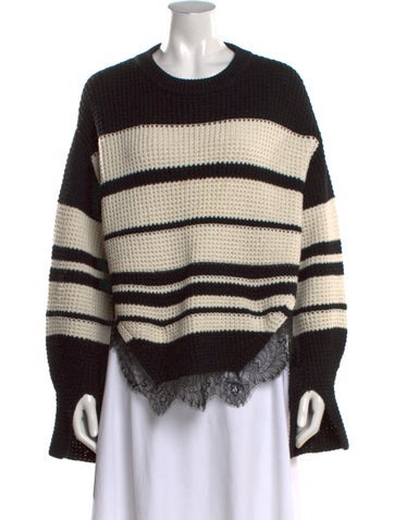 Pre-owned Self-portrait Striped Crew Neck Sweater In Black/neutrals