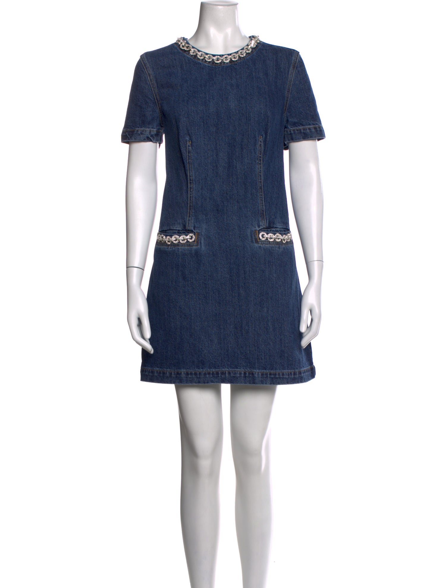 blue mini dress designer Self-Portrait Crew Neck - Dresses, Clothing - WSELF97081 casual short blue dress Elegant Blue V Neck 1061 this dress is a Color:Color C