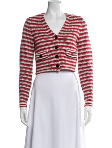 Pre-owned Self-portrait Knit Cardigan Striped Sweater In Red