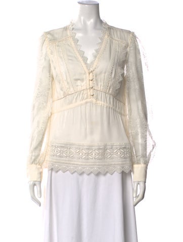 Pre-owned Self-portrait Lace Pattern V-neck Blouse W/ Tags In White