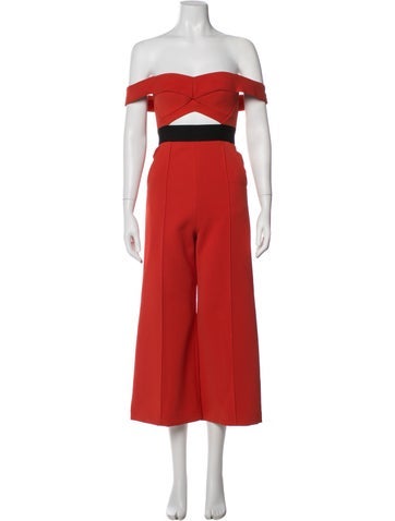 Pre-owned Self-portrait Off-the-shoulder Jumpsuit In Orange