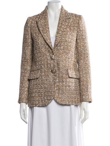 Pre-owned Self-portrait Tweed Pattern Blazer In Gold/metallic