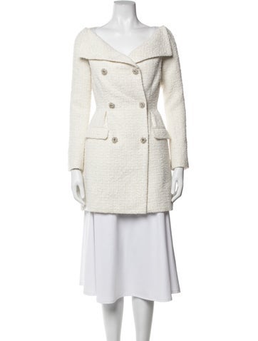 Pre-owned Self-portrait Tweed Pattern Blazer In White