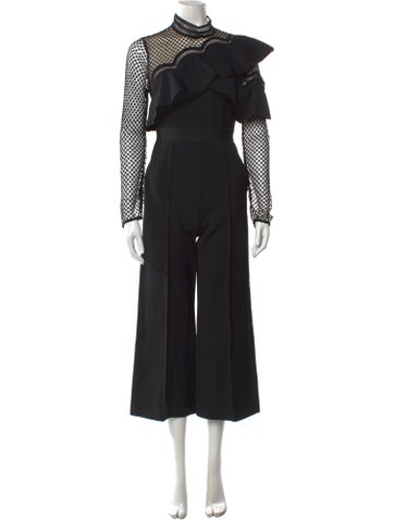 Pre-owned Self-portrait Turtleneck Jumpsuit In Black