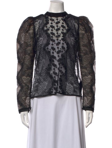 Pre-owned Self-portrait Lace Lace Pattern Blouse In Black