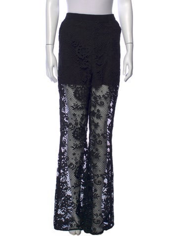 Pre-owned Self-portrait Lace Wide Leg Pants In Black
